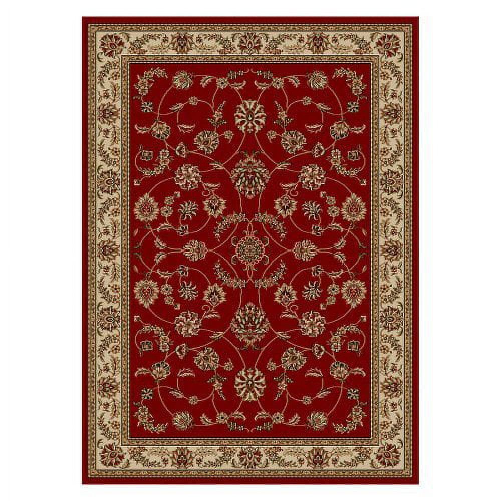 Red and Beige Synthetic 8' Runner with Floral Border