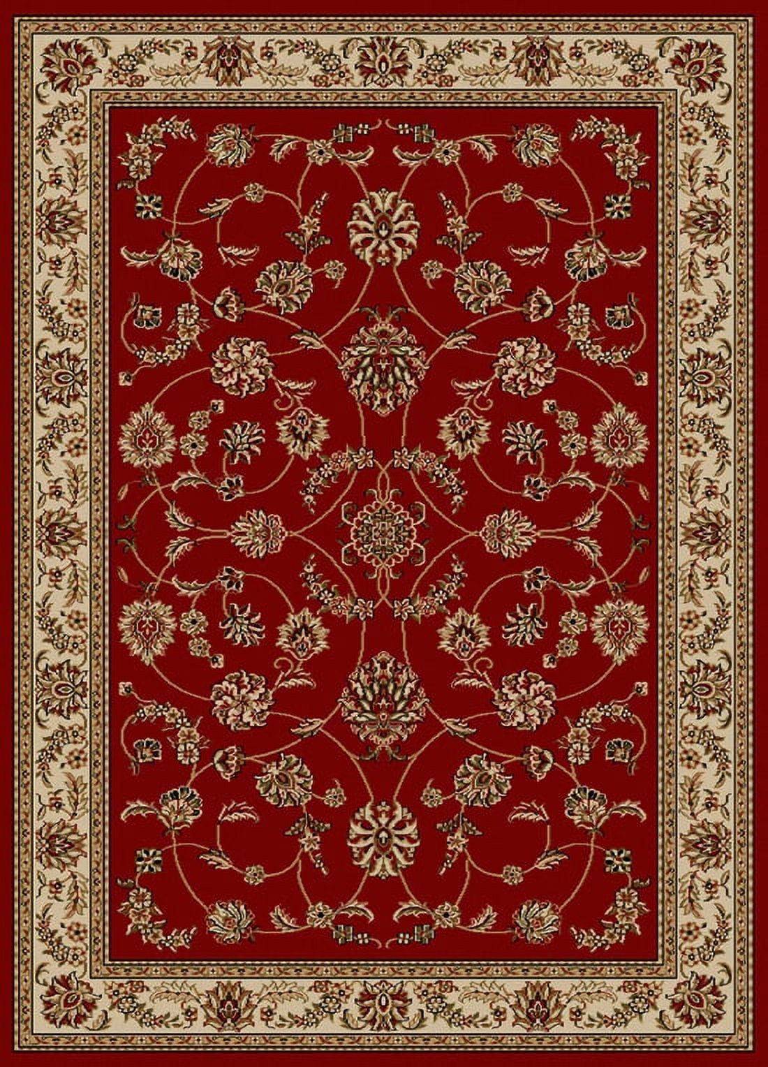Red and Beige Synthetic Traditional Round Area Rug 3' x 5'