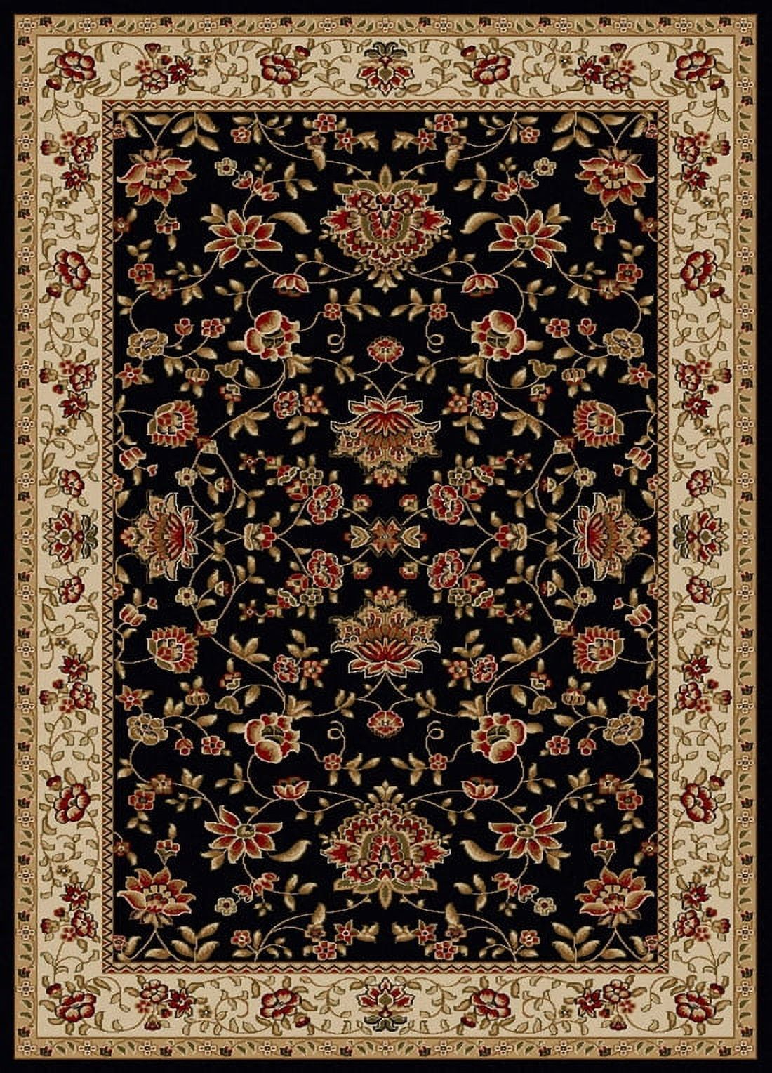 Black and Beige Floral Synthetic Rectangular Area Rug 3' x 5'