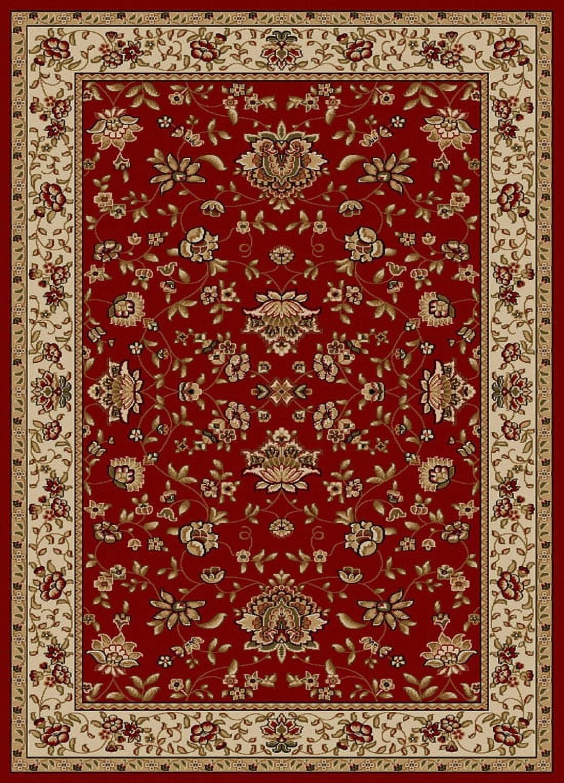Traditional Red and Beige Synthetic 5' x 7' Area Rug