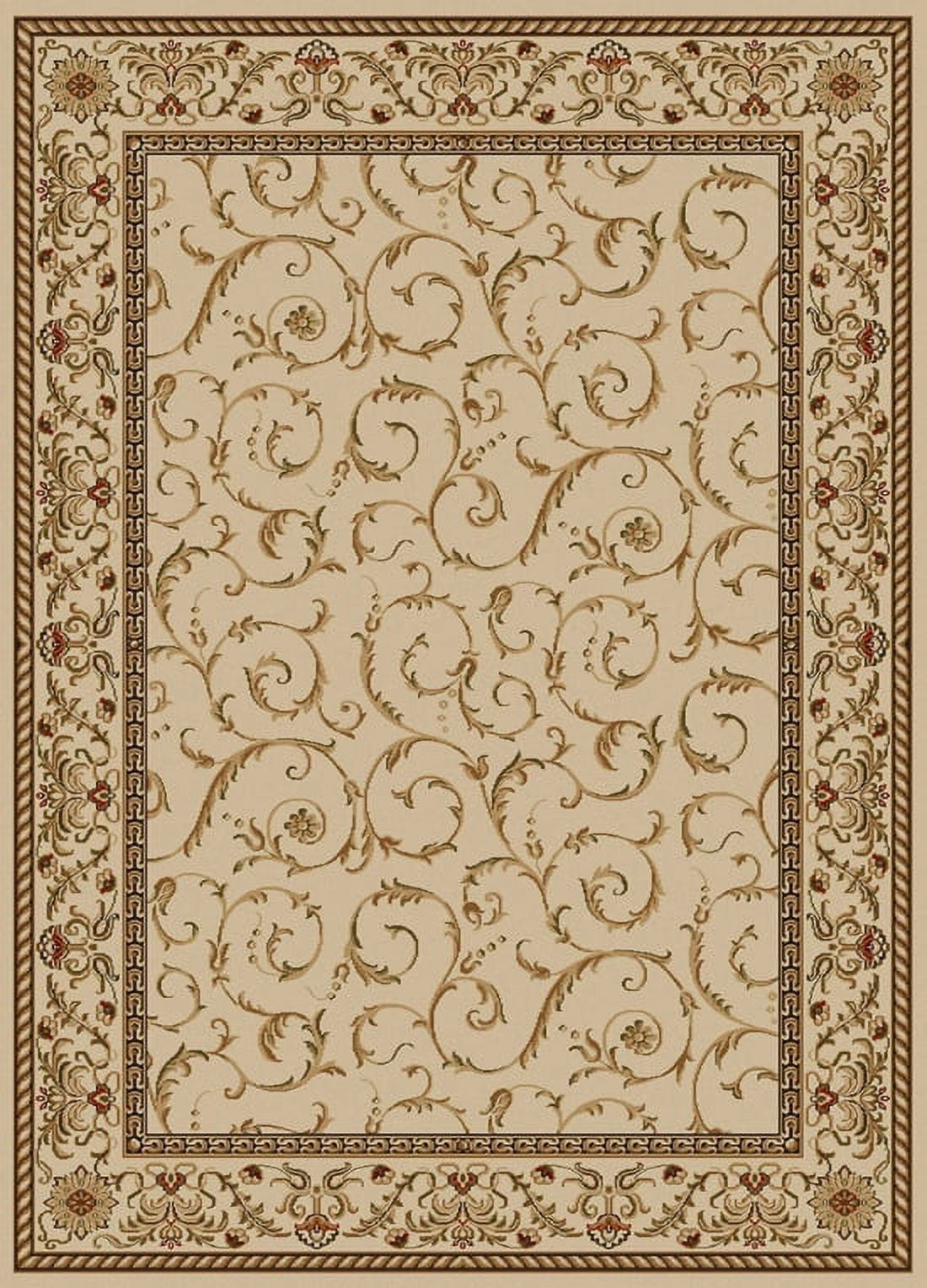 Ivory and Beige Synthetic Traditional Round Area Rug