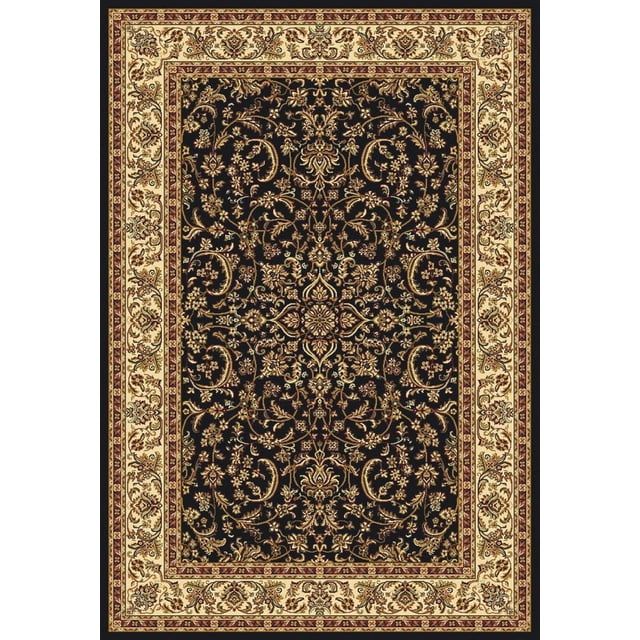 Black and Beige Synthetic Traditional Rectangular Area Rug