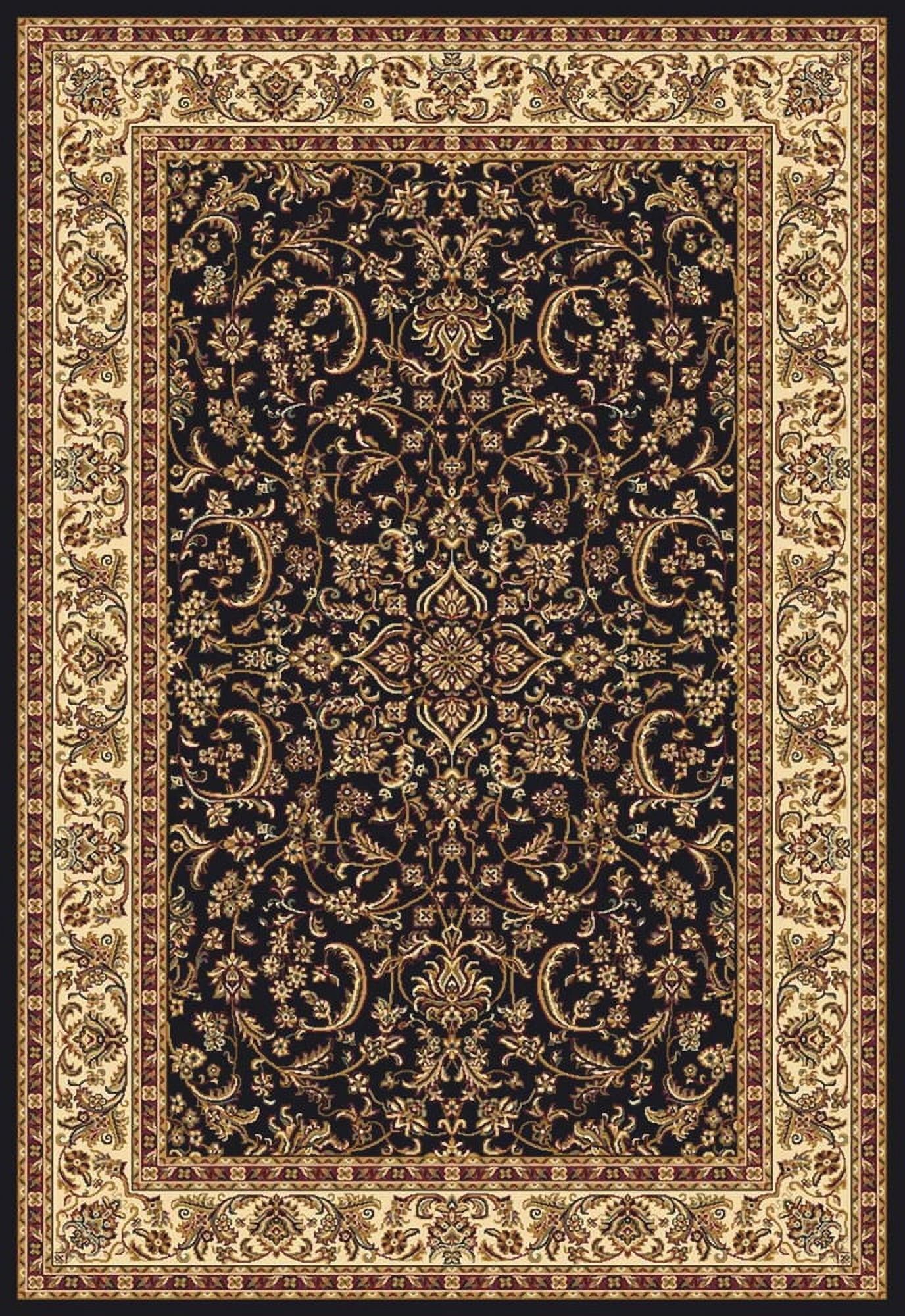 Traditional Black and Beige Round Synthetic Area Rug 5'