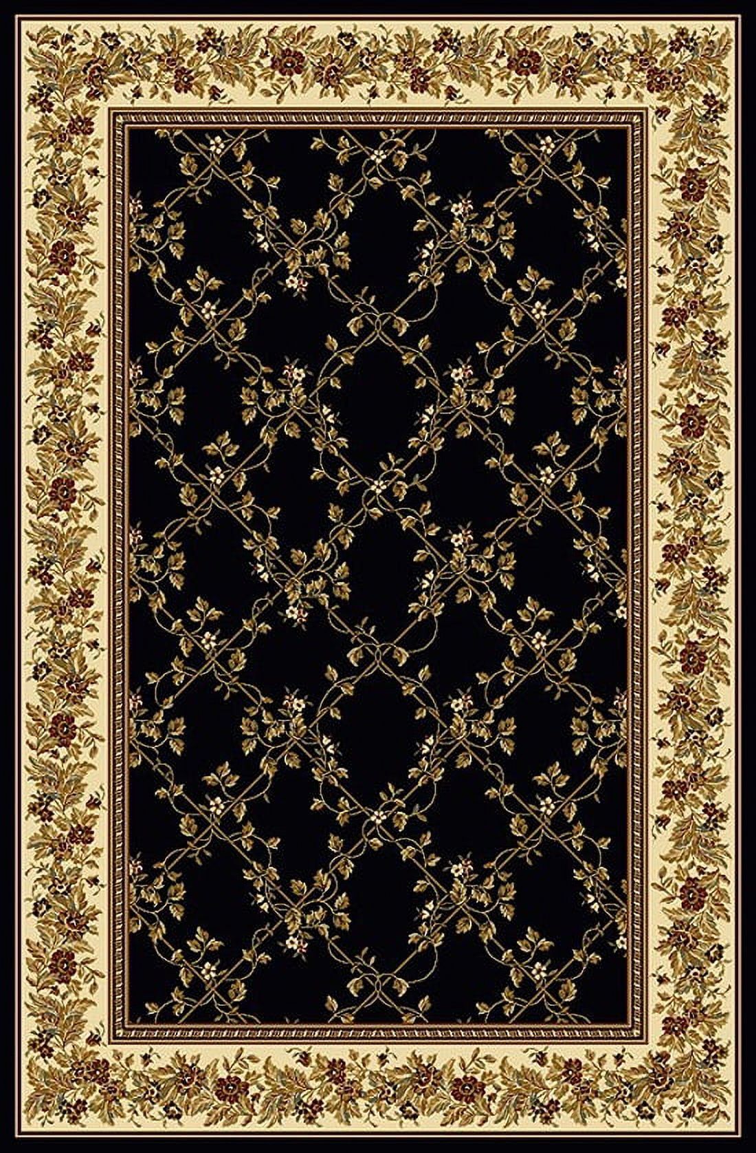 Noble Traditional Black Rectangular Easy-Care Rug