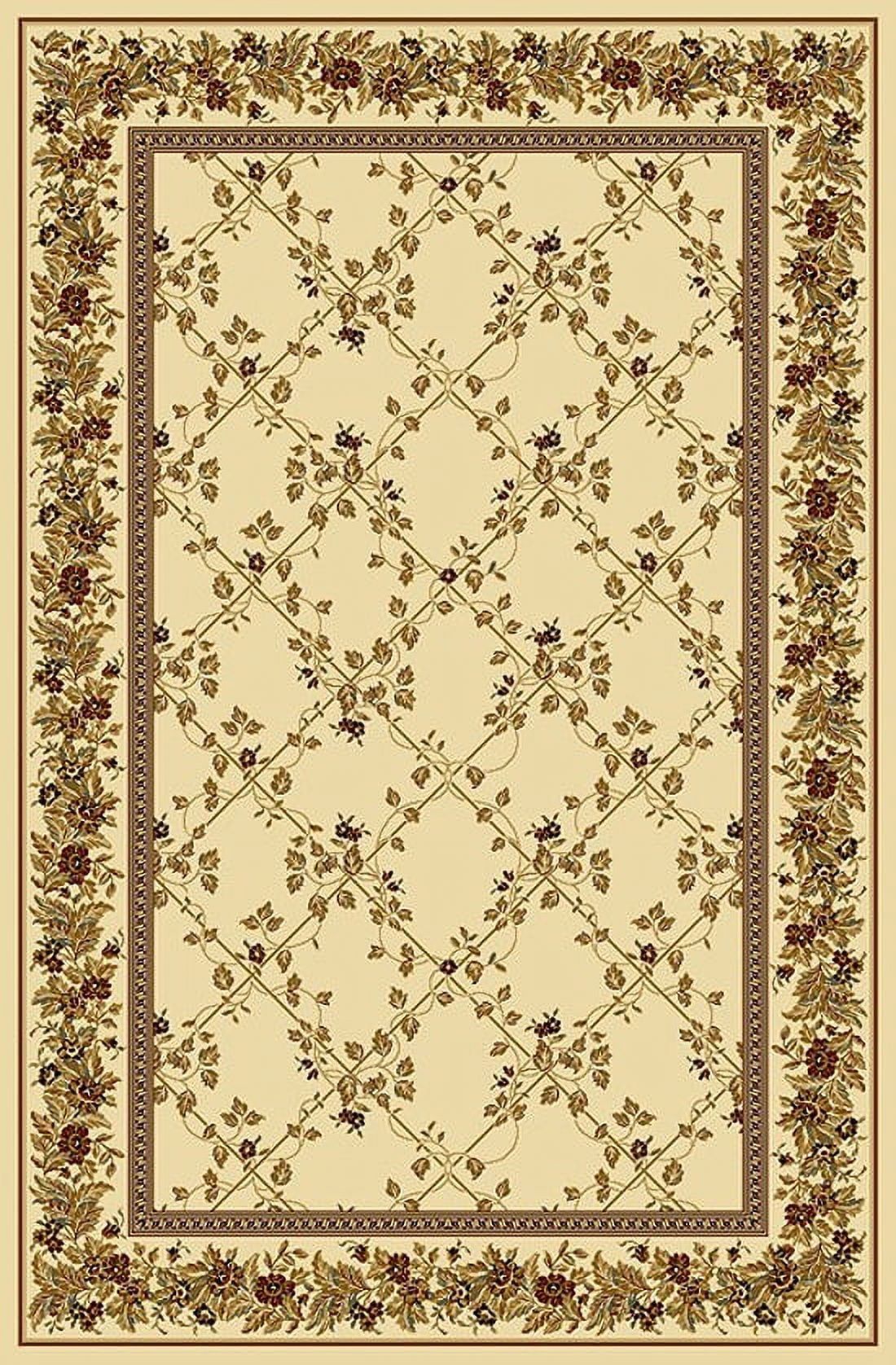 Ivory and Beige Floral Rectangular Synthetic Area Rug 3' x 5'