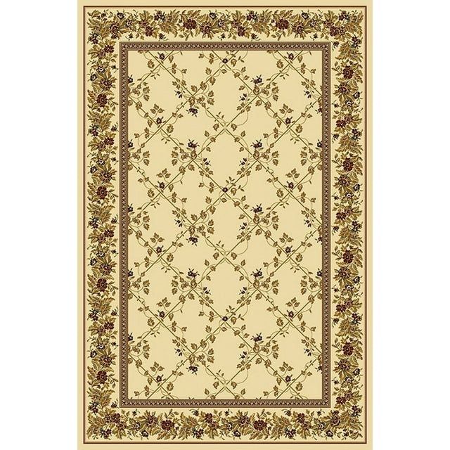 Ivory and Beige Floral Rectangular Synthetic Area Rug 3' x 5'