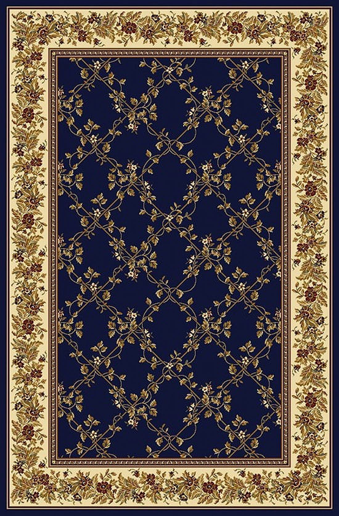Navy Blue Floral Synthetic 8' Runner Rug