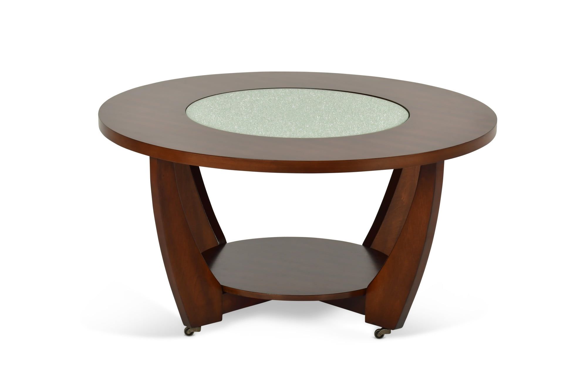 26'' Modern Cherry Wood Round End Table with Glass Inlay