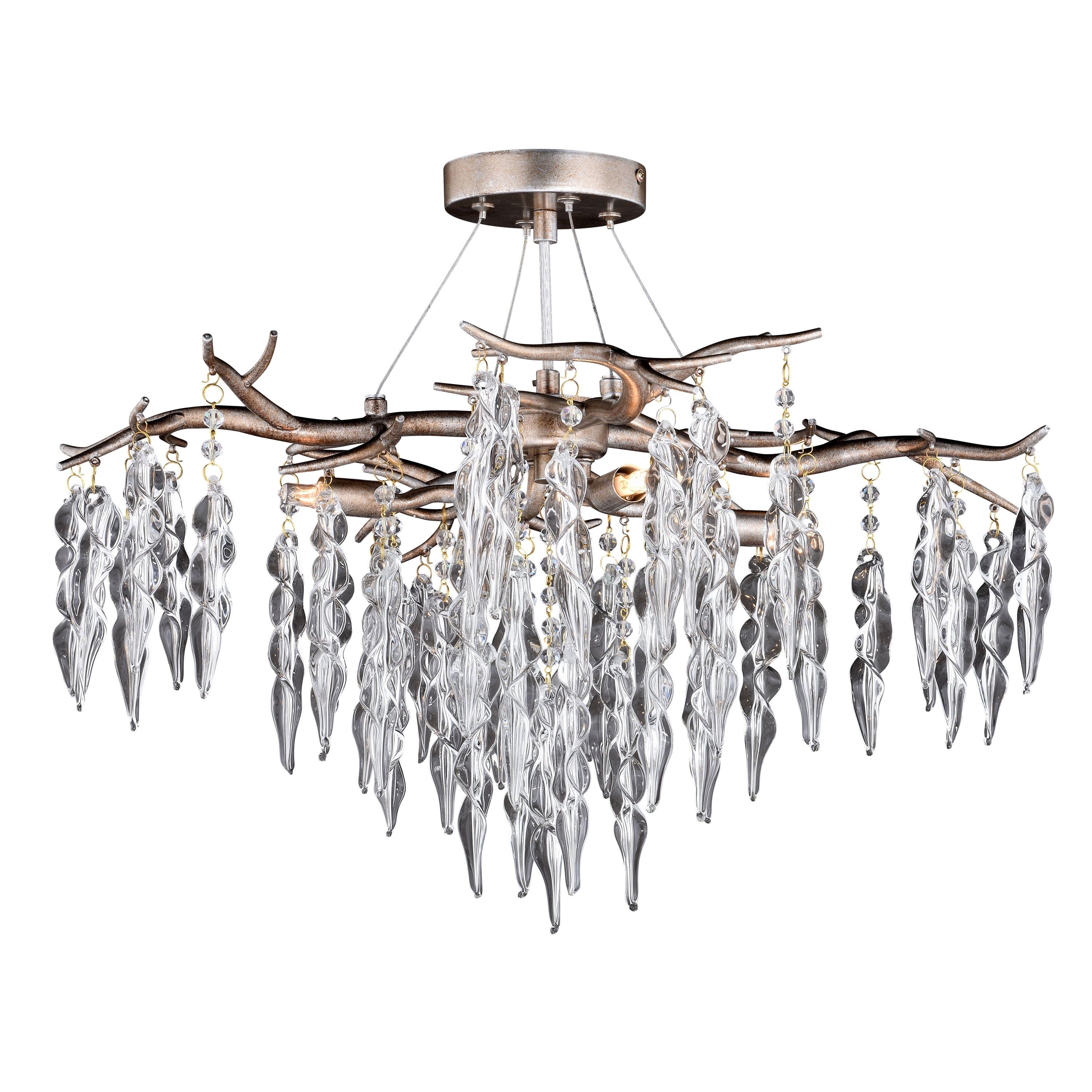 Rainier 24-Inch Crystal Silver LED Semi Flush Mount Ceiling Light