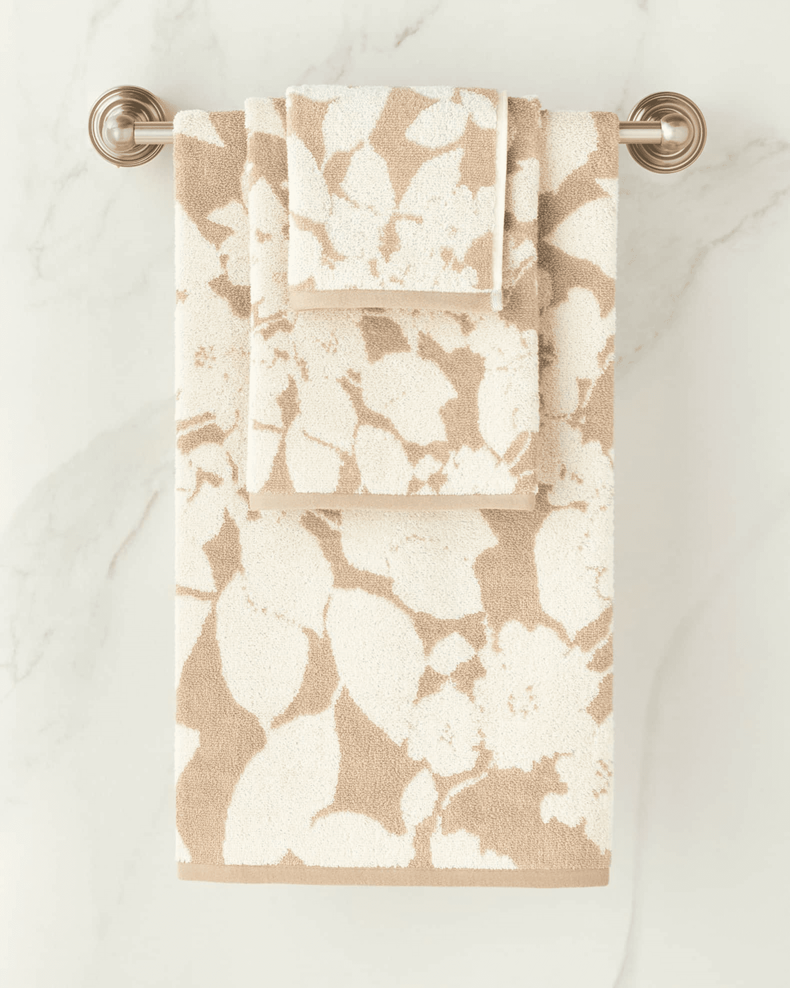 Tan Floral Antimicrobial Cotton Bath Towel Set