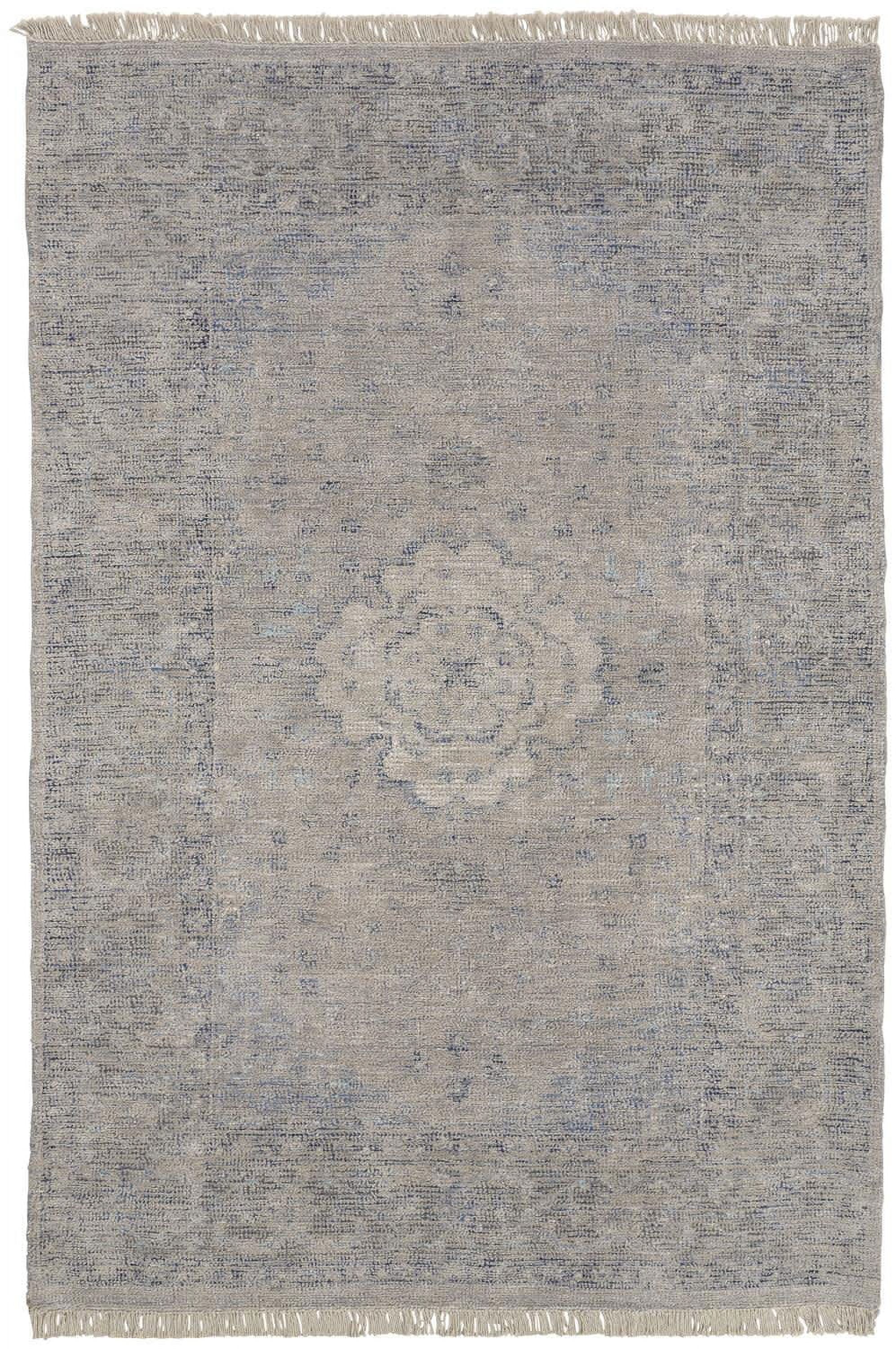 Handmade Spa Blue and Warm Gray Tufted Wool Area Rug, 7'6" x 9'6"