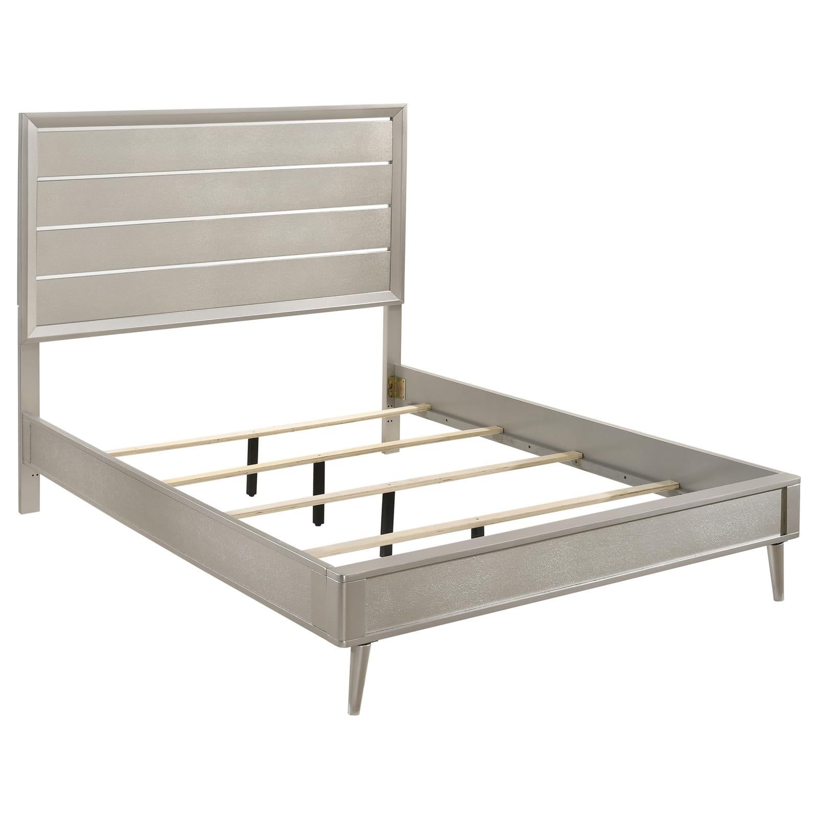 Sterling Silver Upholstered Queen Panel Bed with Wood Frame