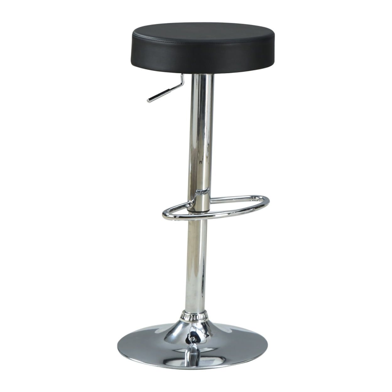 Black Faux Leather Adjustable Swivel Bar Stool with Chrome Base