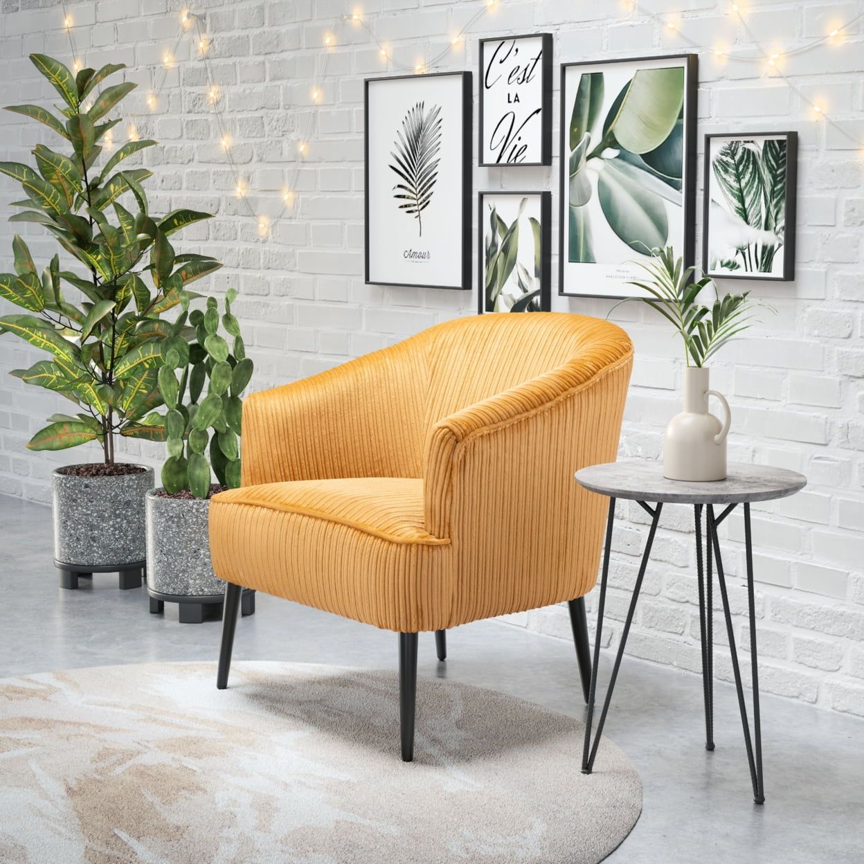 Sunbeam Yellow Velvet Barrel Accent Chair with Wood Legs