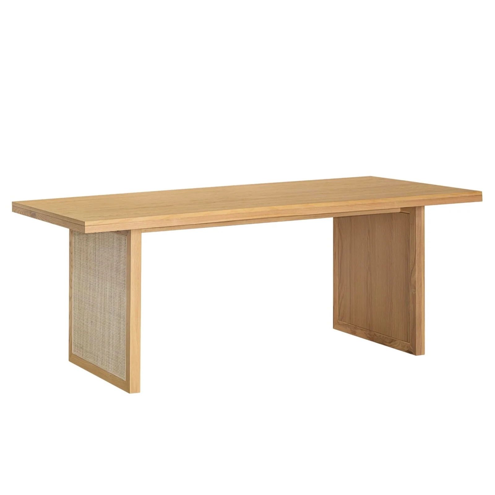 Natural Oak and Rattan Farmhouse Dining Table for Six