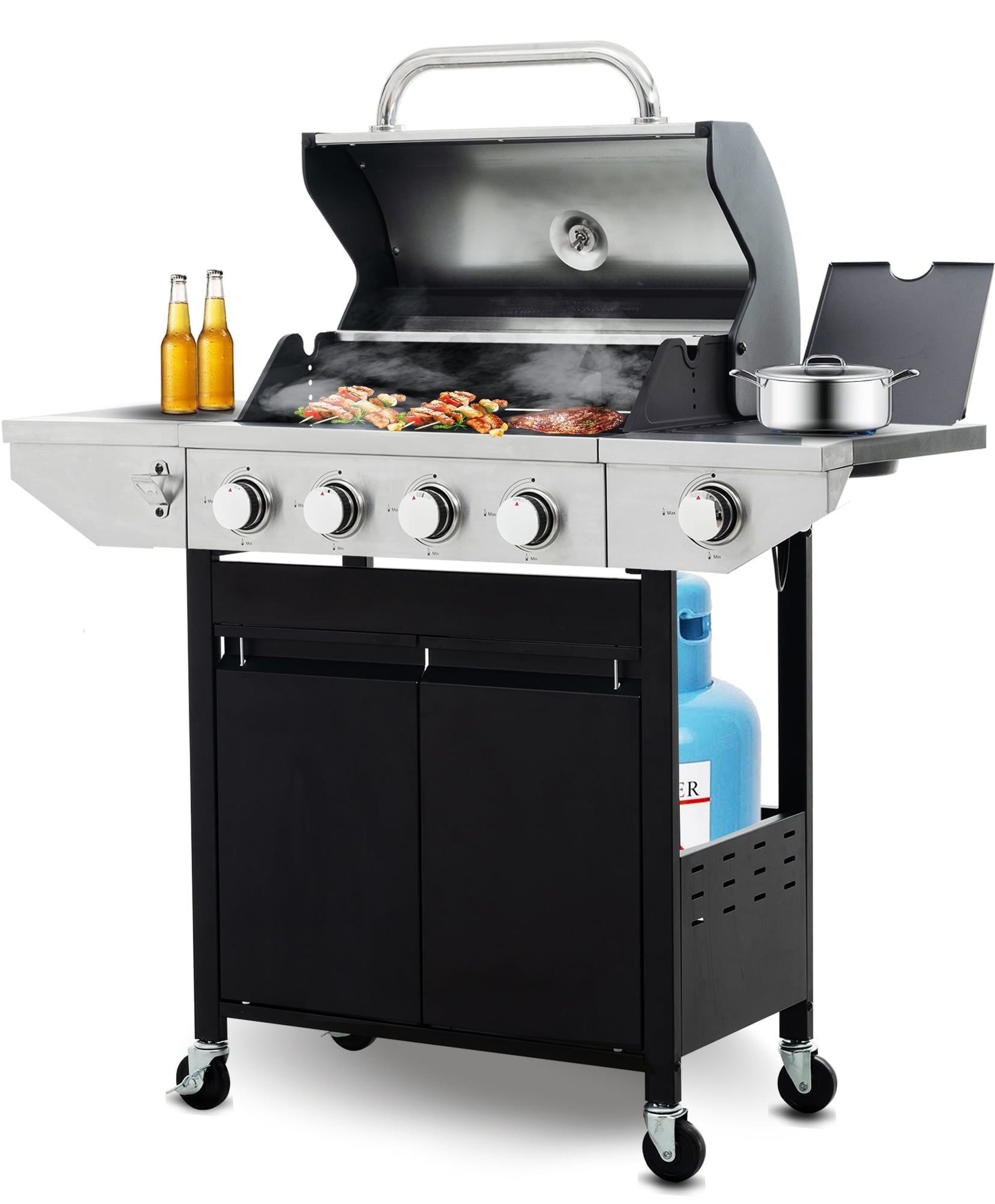 Stainless Steel 4-Burner Propane Grill with Side Burner