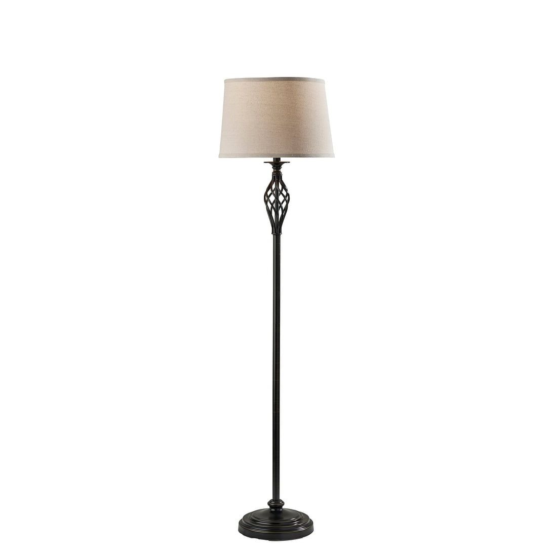 Elegant Black Metal Floor Lamp with Oatmeal Linen Shade