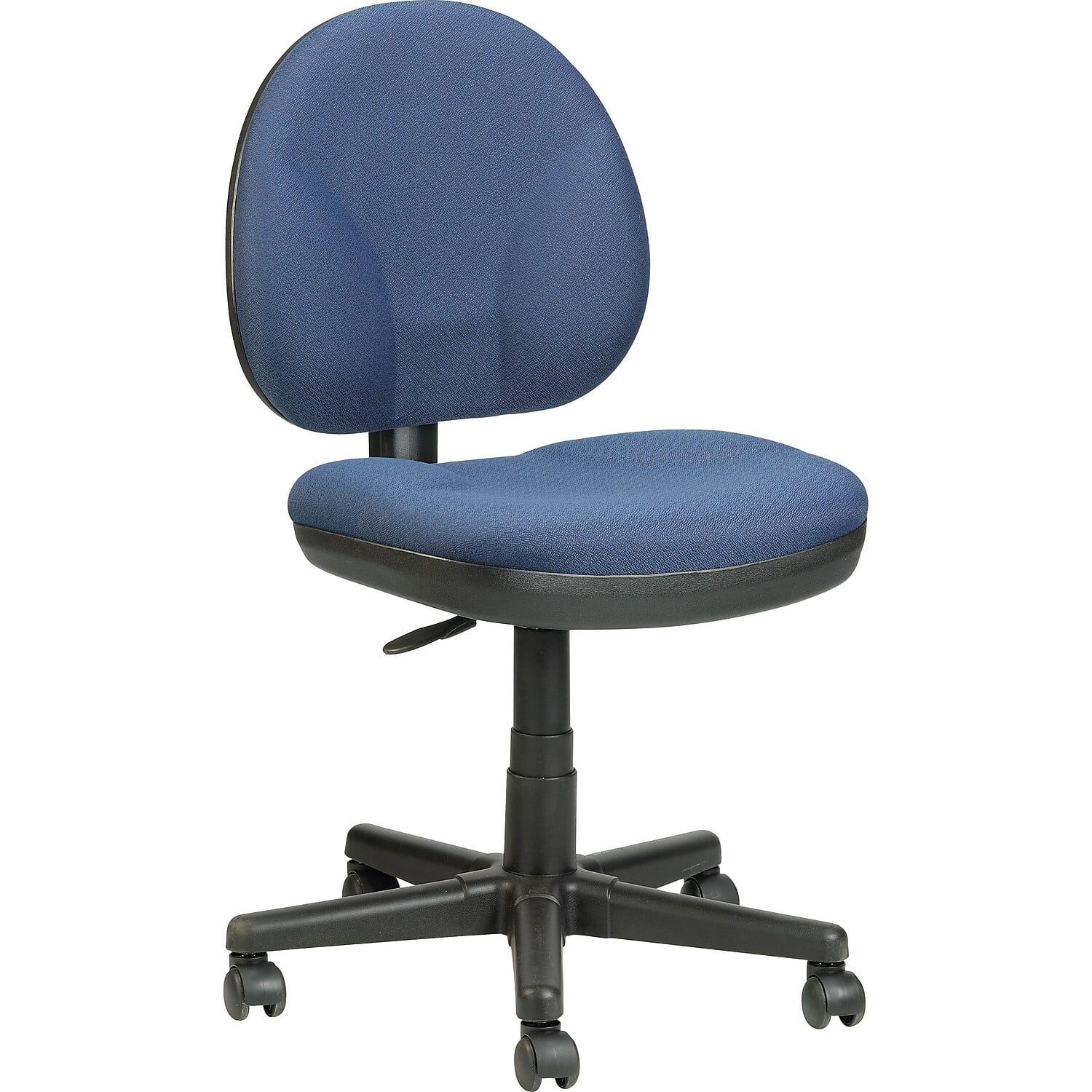 Blue Fabric Armless Swivel Task Chair with Metal Base