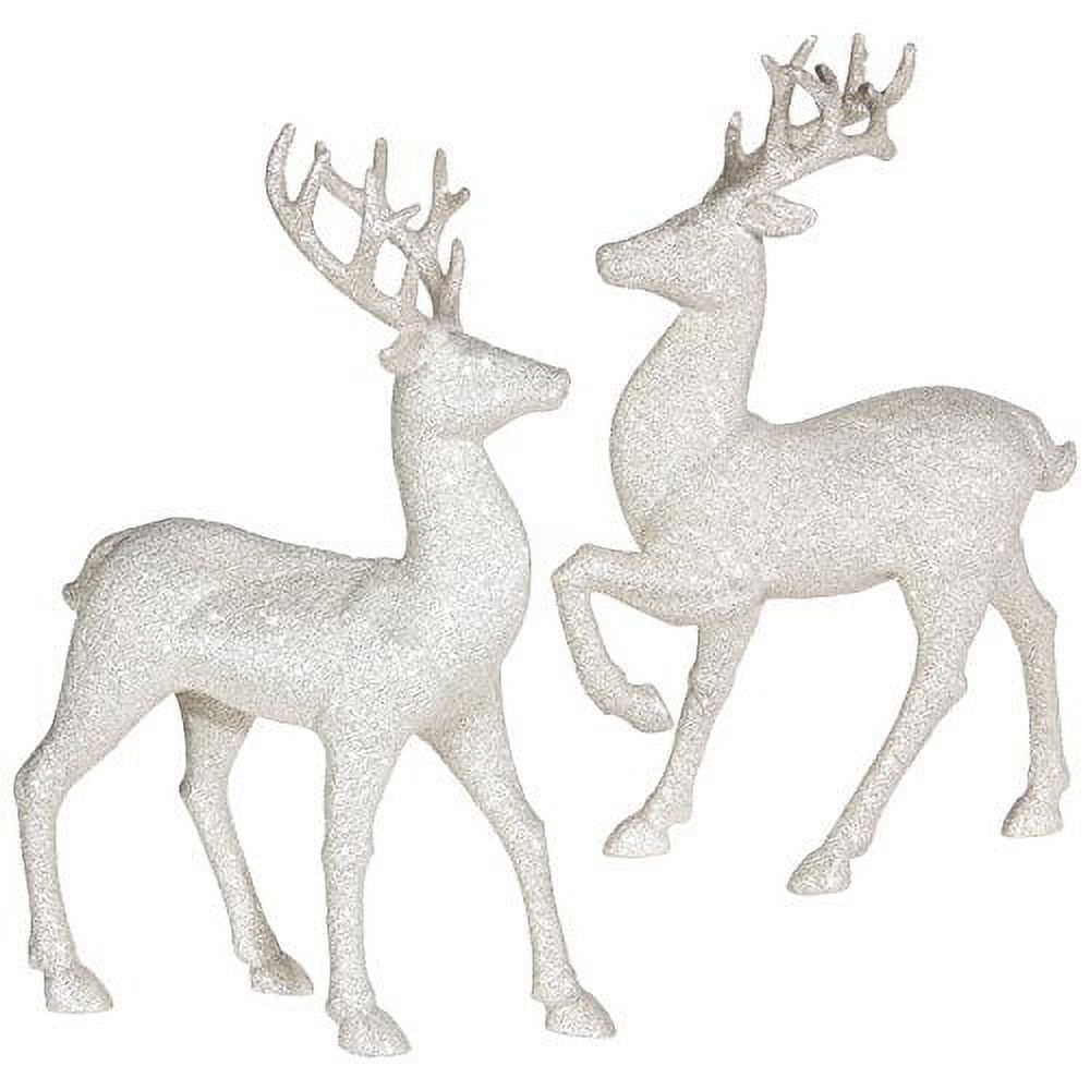 Set of 2 Silver Glitter Winter Deer Figurines