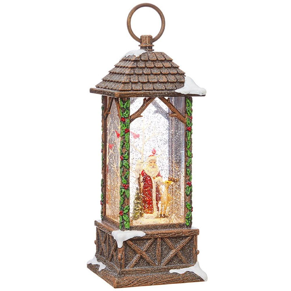 Rustic 10.75" Santa Lighted Water Lantern with Glitter