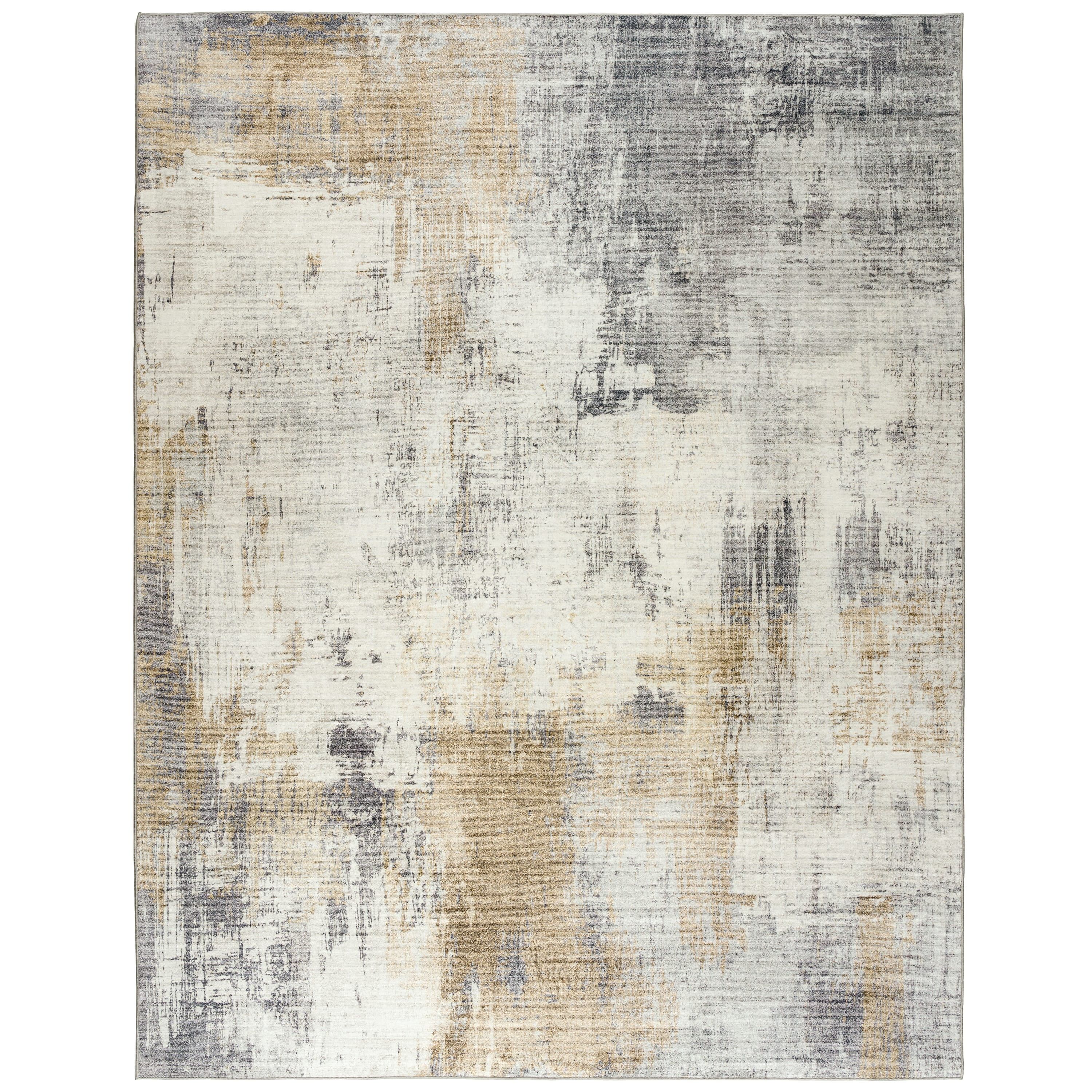 Abstract Blue and Beige 5' x 7' Washable Synthetic Rug