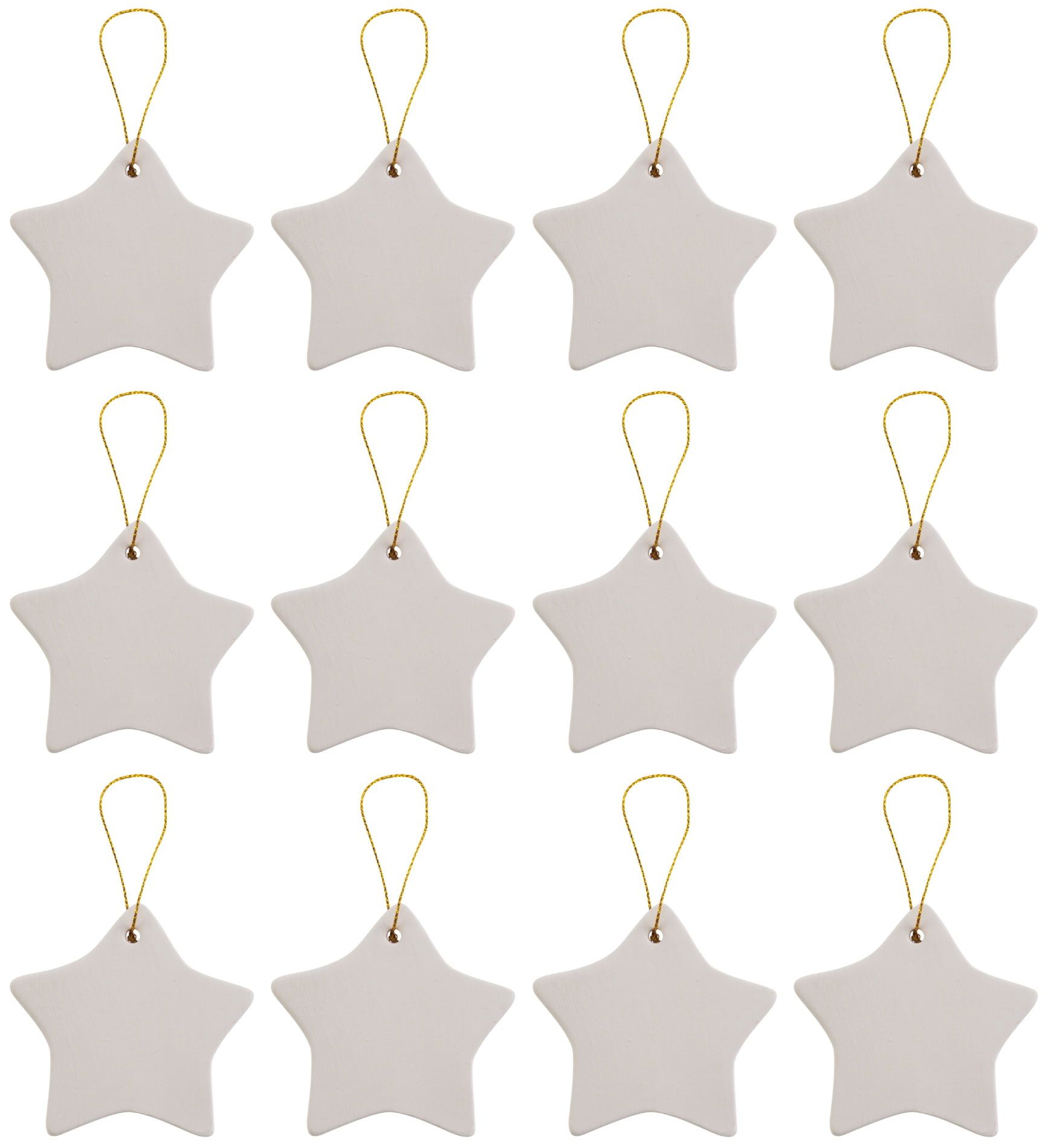 DIY Ceramic Bisque Star Ornaments with Gold Hanger, 12-Pack