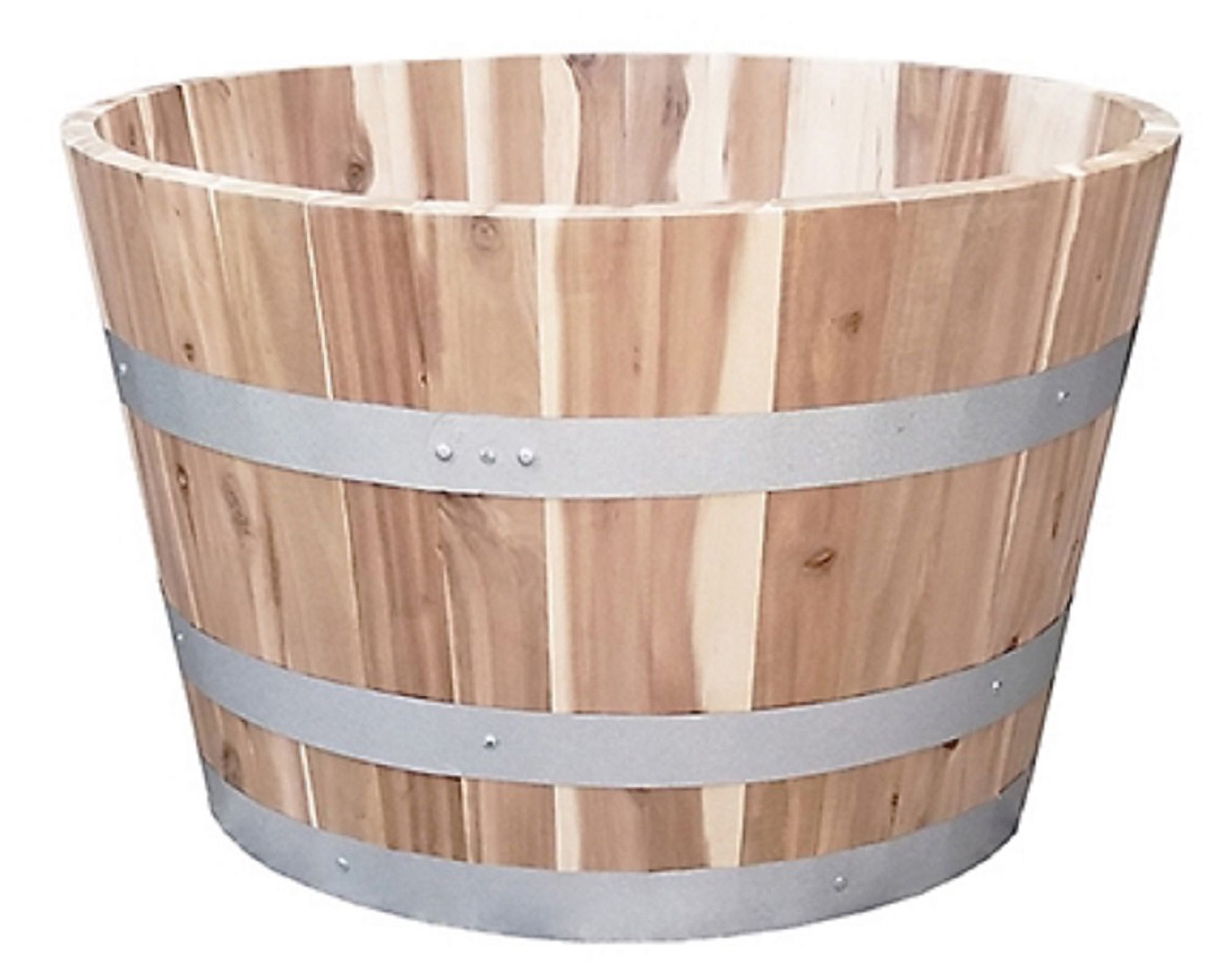 Acacia Wood Round Half Wine Barrel Planter with Steel Hoops