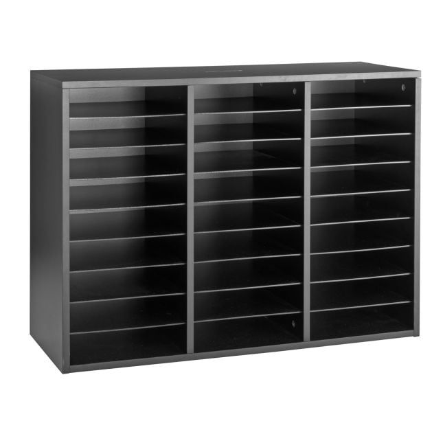 Black Melamine 27-Slot Classroom Mail Center Organizer