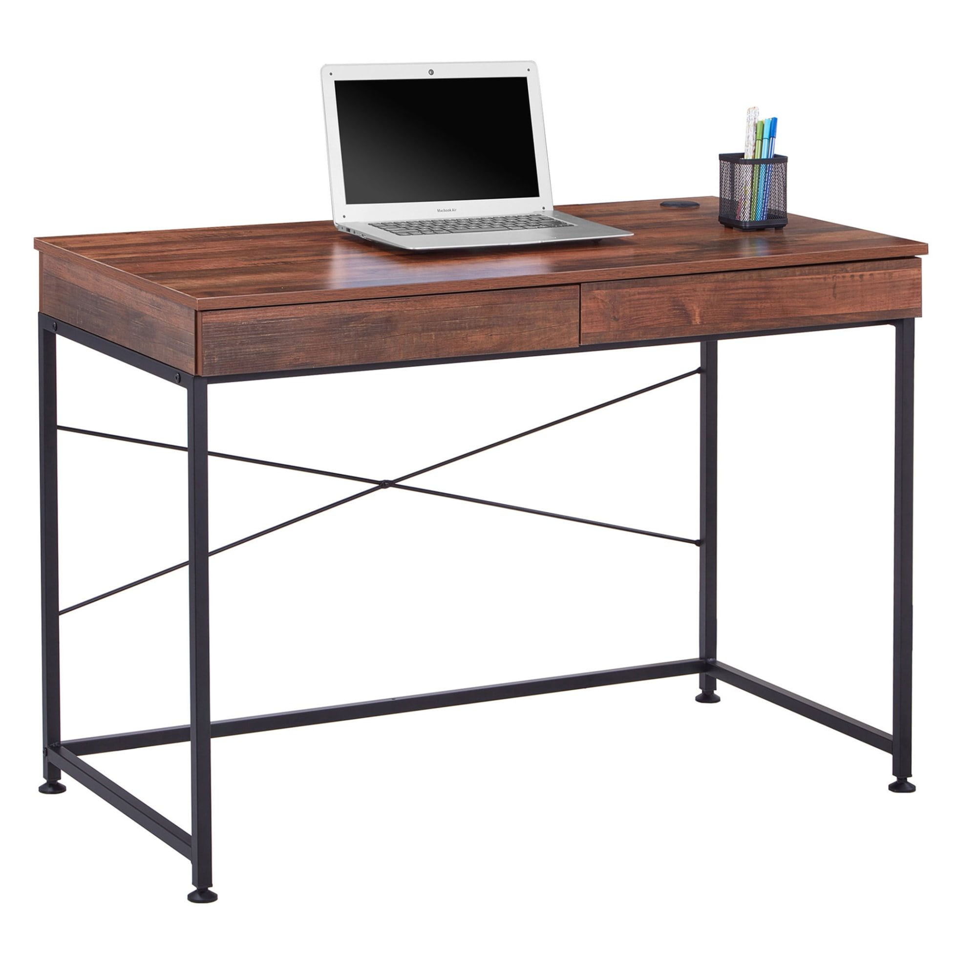 Valdi 44" Modern Brown Paper Laminate Desk with Black Steel Hardware