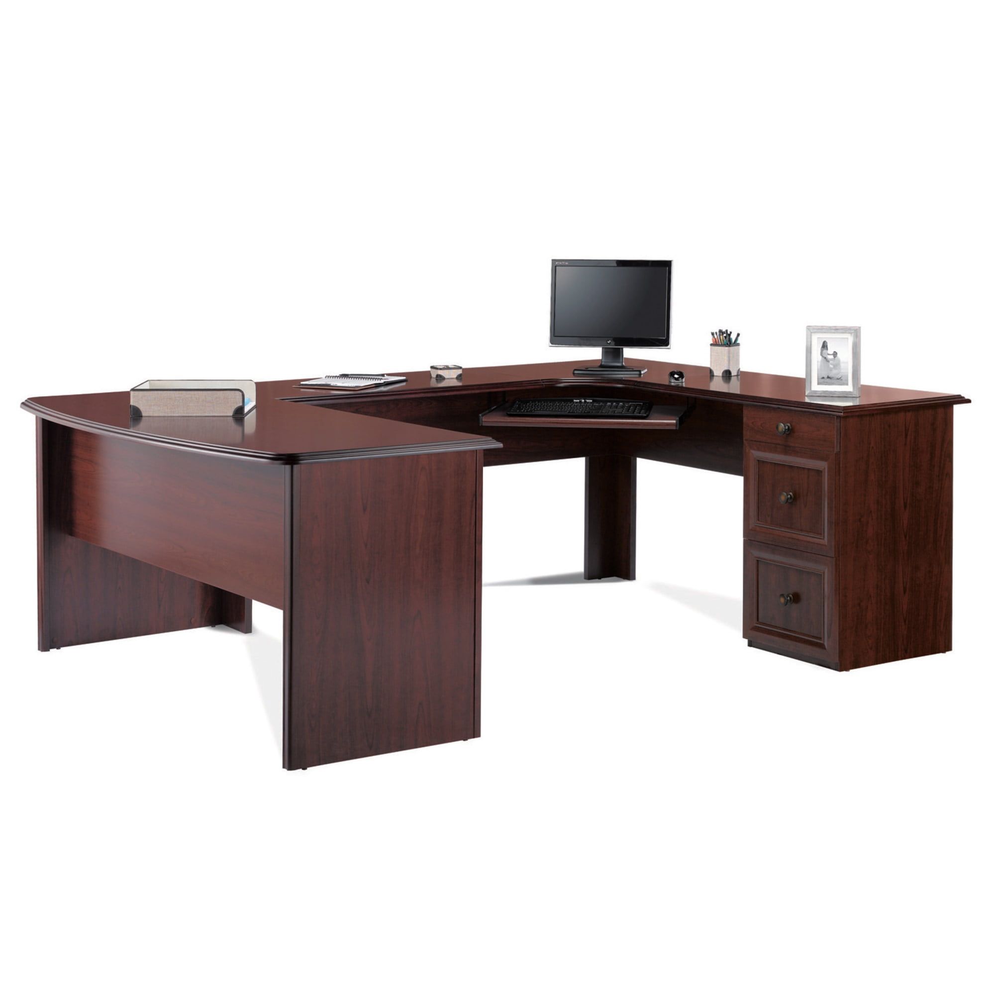 Broadstreet Executive Black U-Shaped Desk with Filing Cabinet and Keyboard Tray