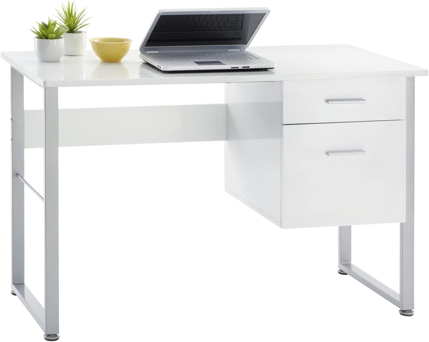 White Metal 48" Computer Desk with Drawers