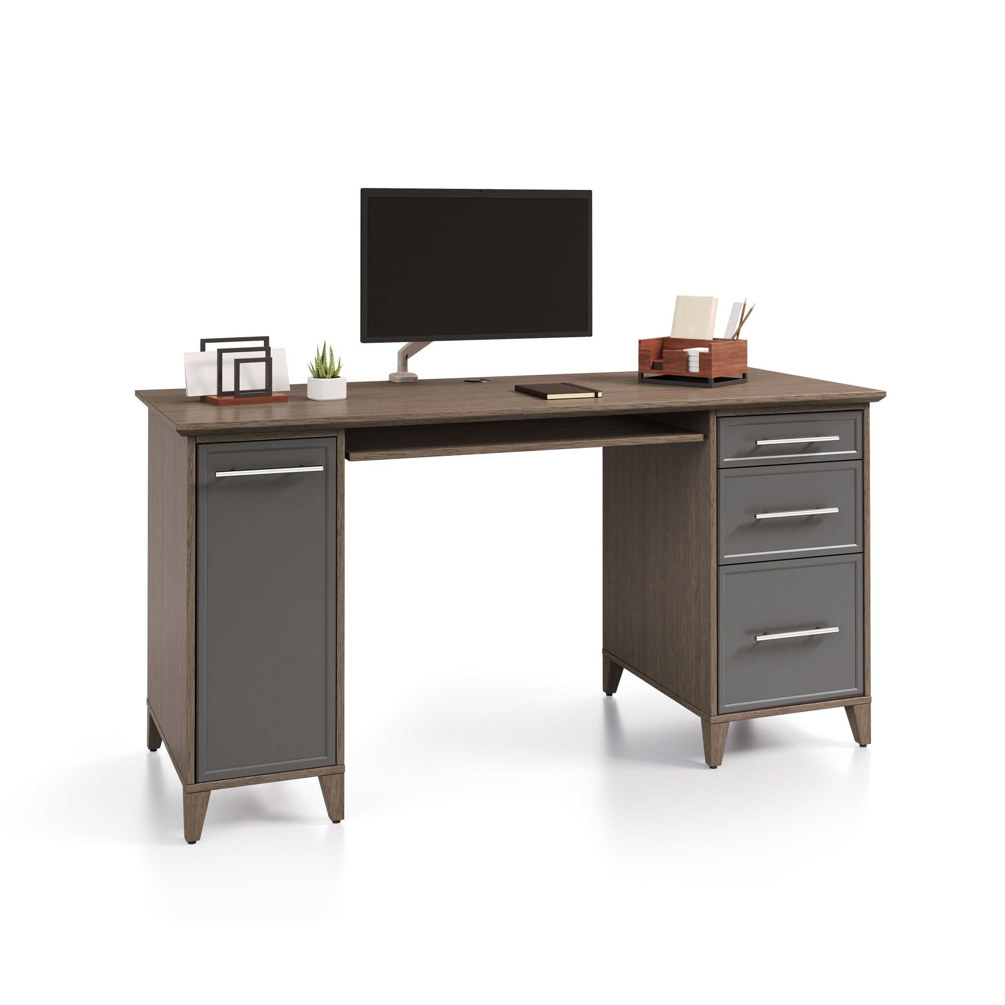 Koru 60" Two-Tone Slate and Gray Oak Computer Desk with Drawers