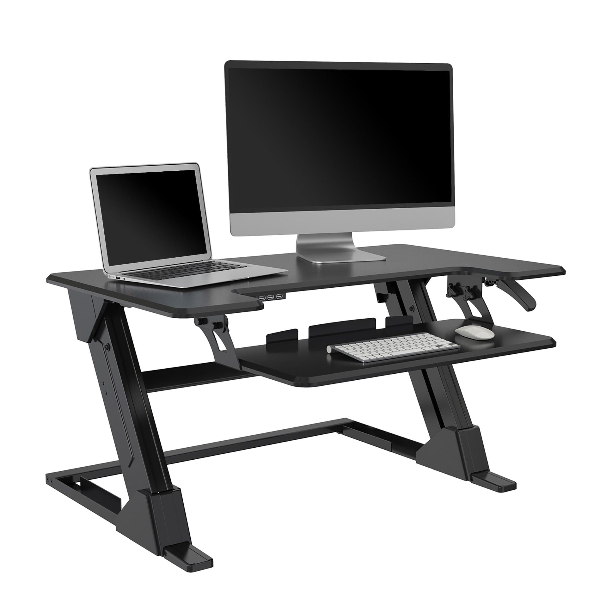 ErgoFlex Dark Finish Pneumatic Standing Desk Converter with USB Ports