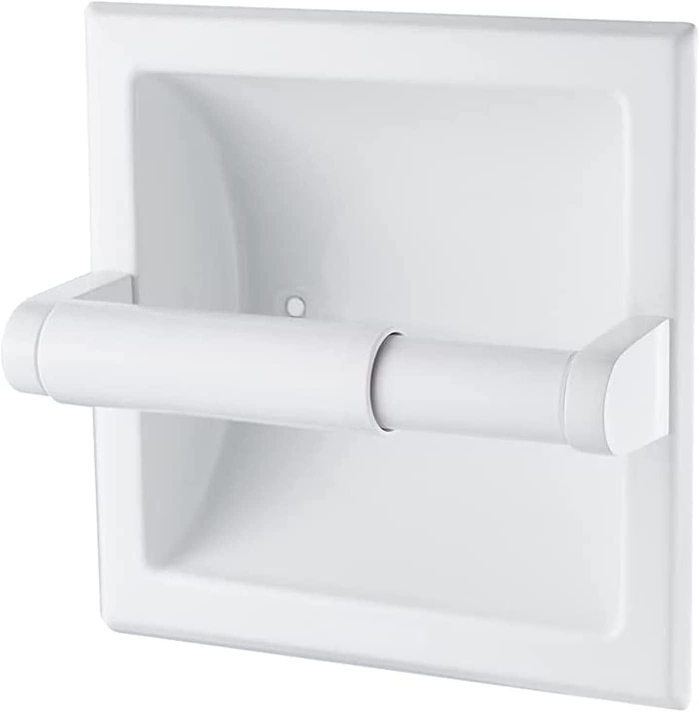 Matte White Recessed Stainless Steel Toilet Paper Holder