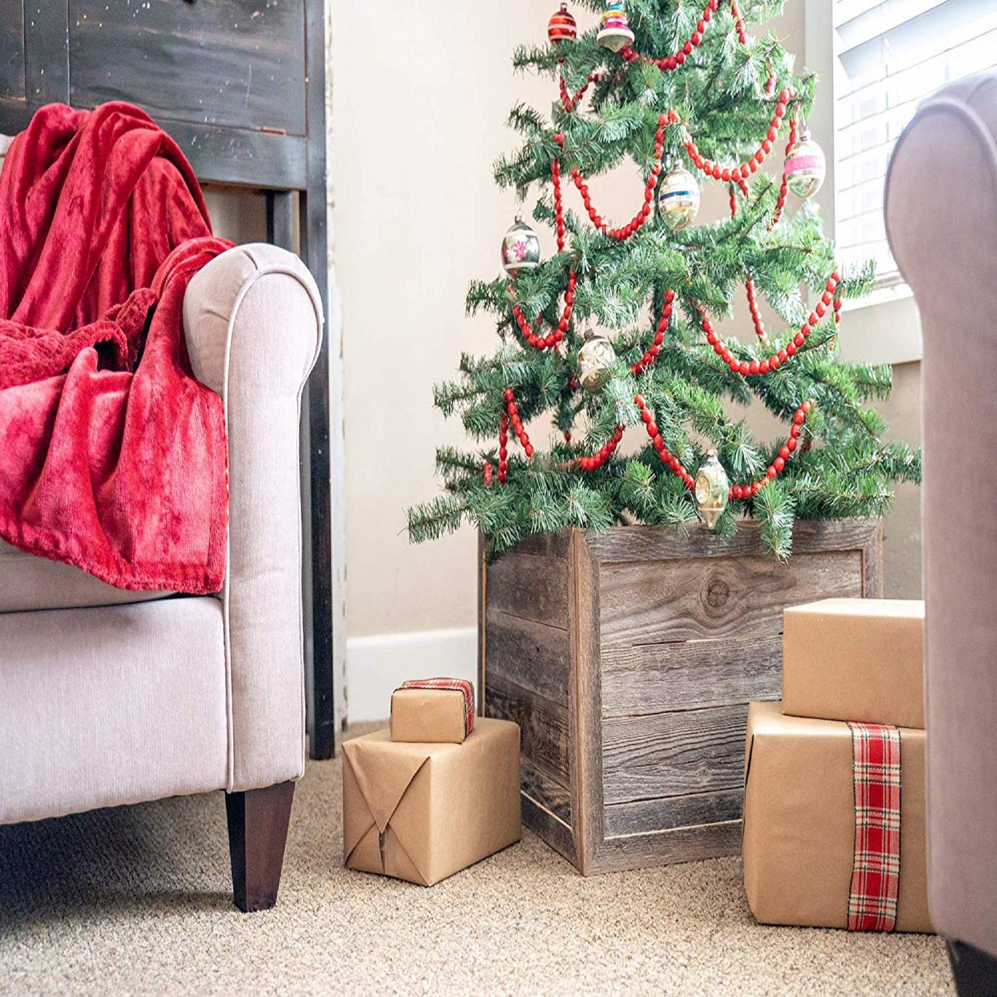 Natural Weathered Gray Reclaimed Wood Christmas Tree Box Collar