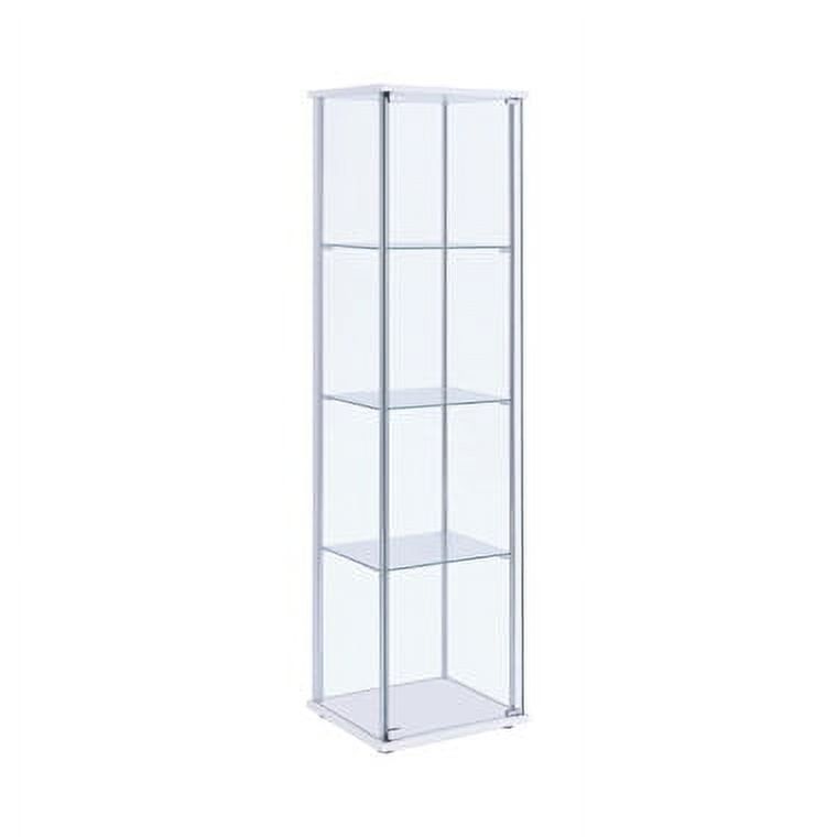 Sleek White and Chrome 4-Shelf Tall Curio Cabinet