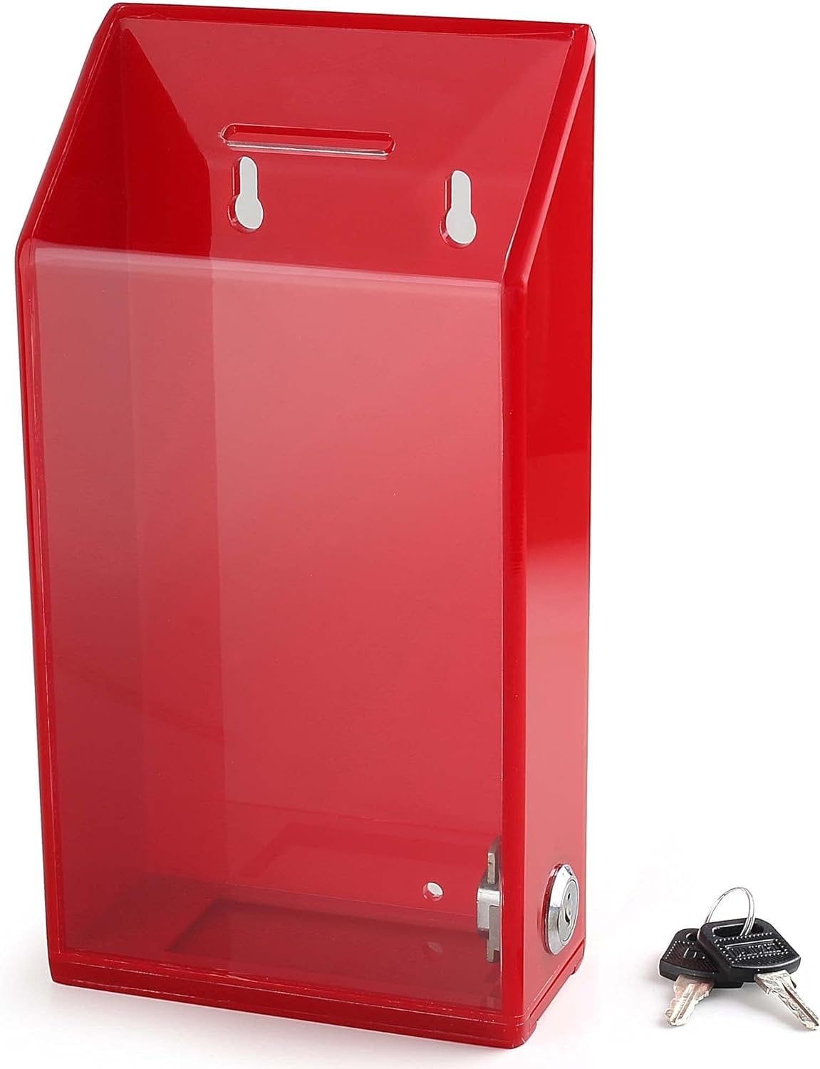 Red Acrylic Wall-Mounted Donation Box with Lock and Keys