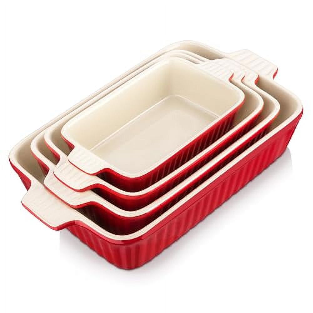 Red Porcelain Rectangular Baking Dish Set of 4