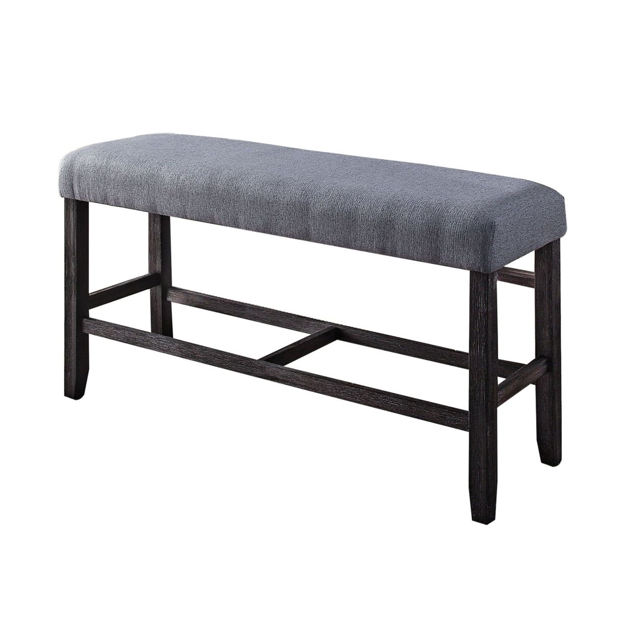 48" Brown Wood Counter Height Bench with Gray Fabric Seat