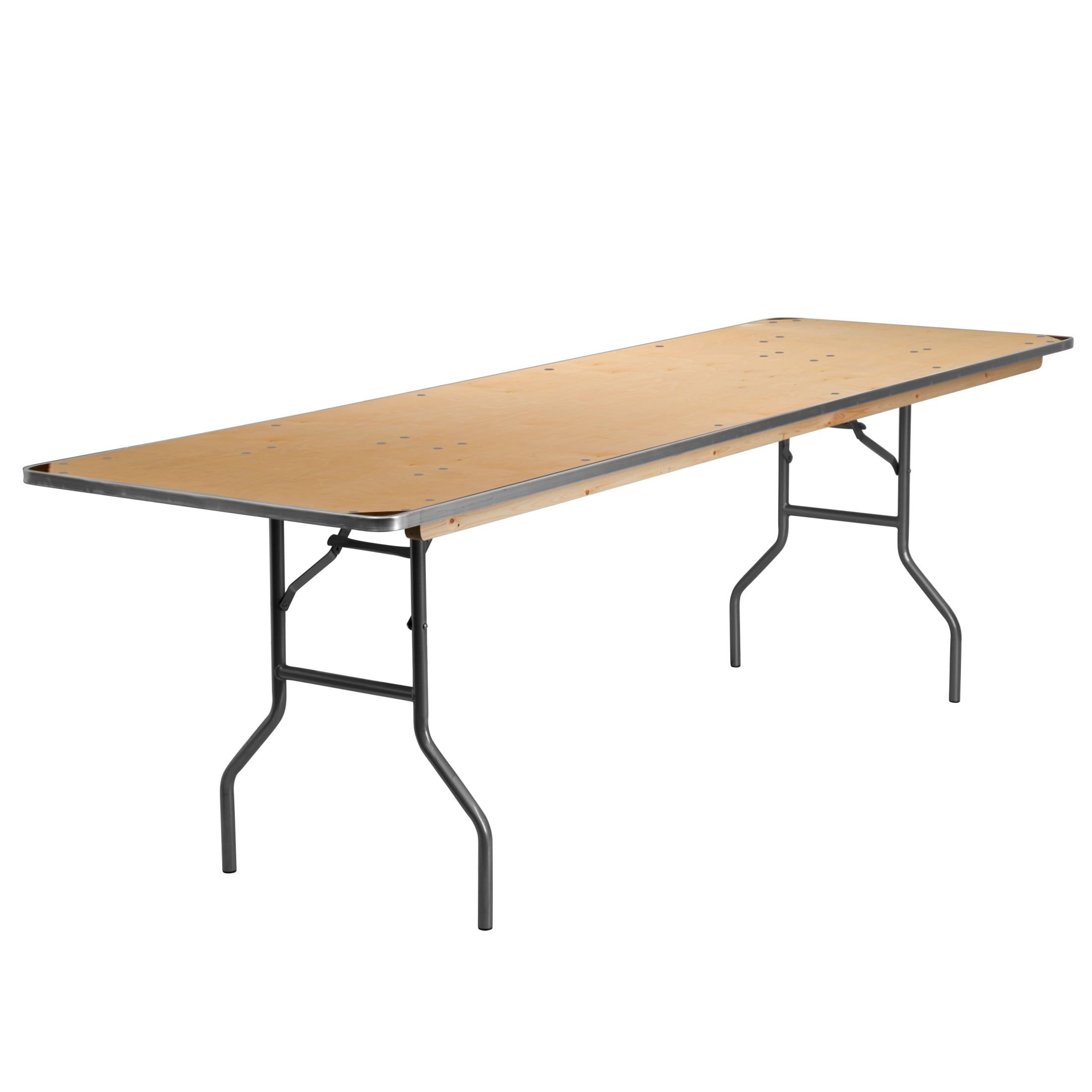 8-Foot Rectangular Birchwood Folding Banquet Table with Metal Frame