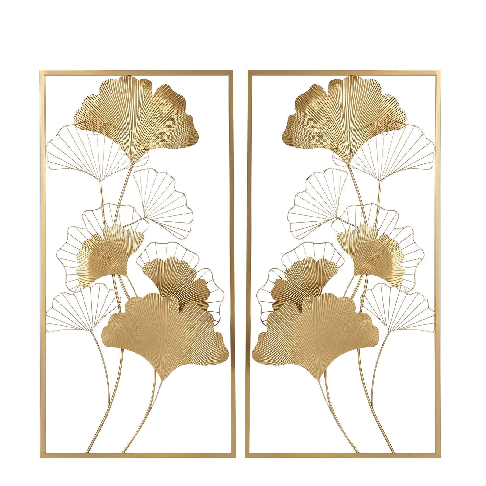 Golden Ginkgo Leaves Rectangular Metal Wall Sculpture