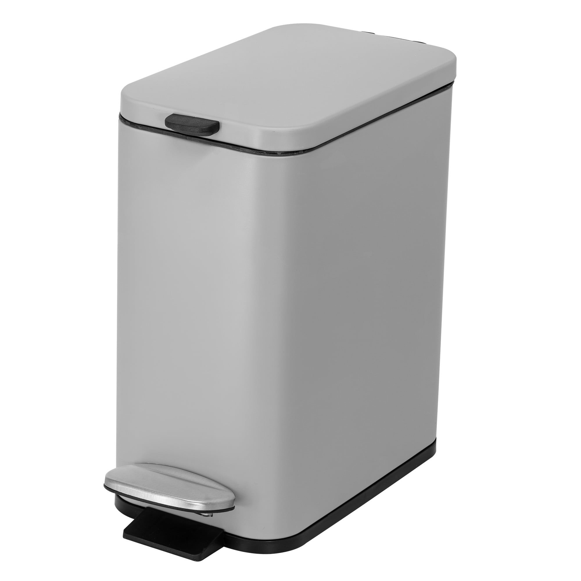 Matte Gray Stainless Steel Rectangular Pedal Bathroom Trash Can 1.3 Gallon