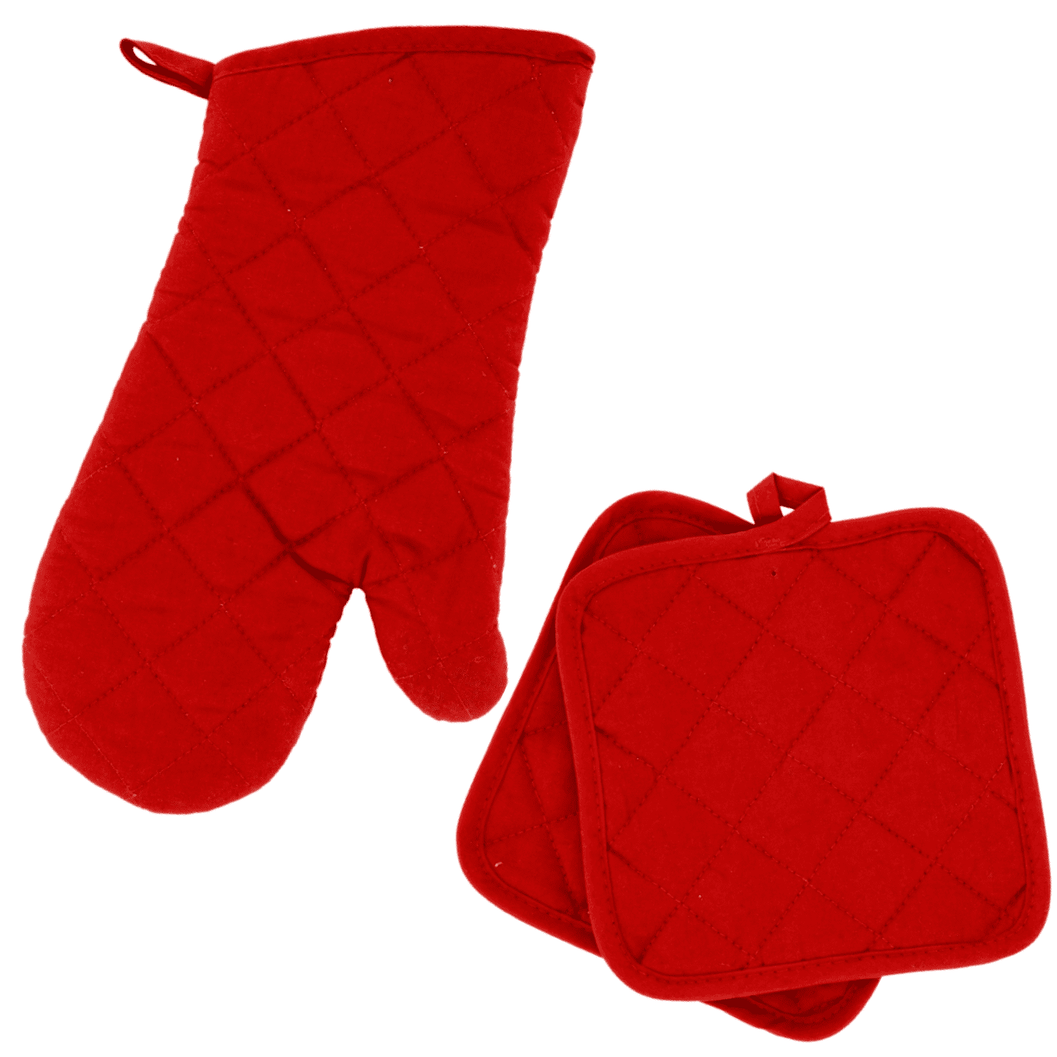 Red Cotton 3-Piece Oven Mitt and Pot Holder Set