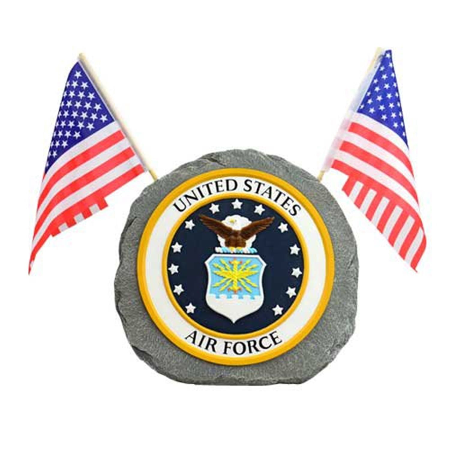 Air Force Emblem Gray Resin Garden Stone with Flags