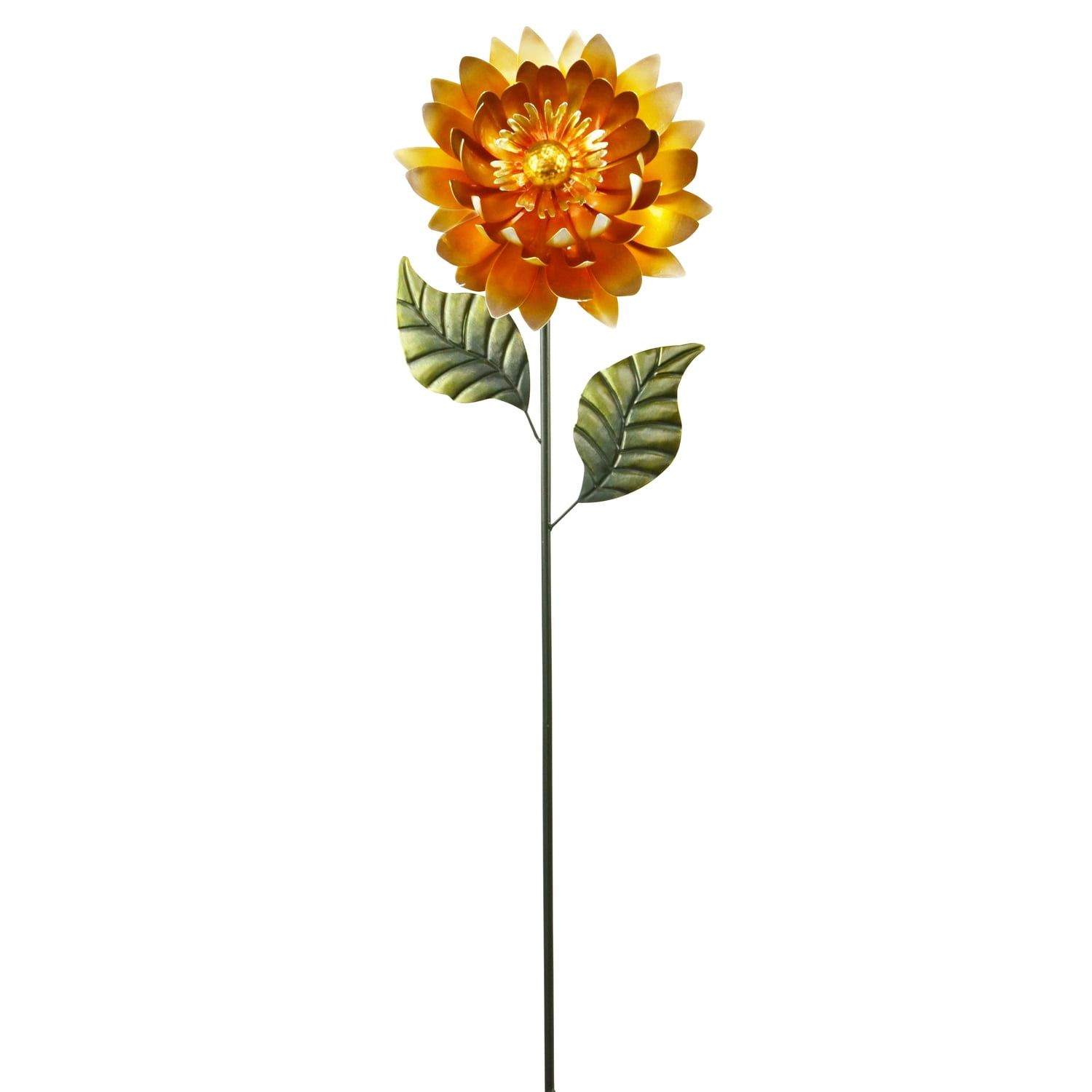 Orange Metal Mum Flower Garden Stake with Leaves