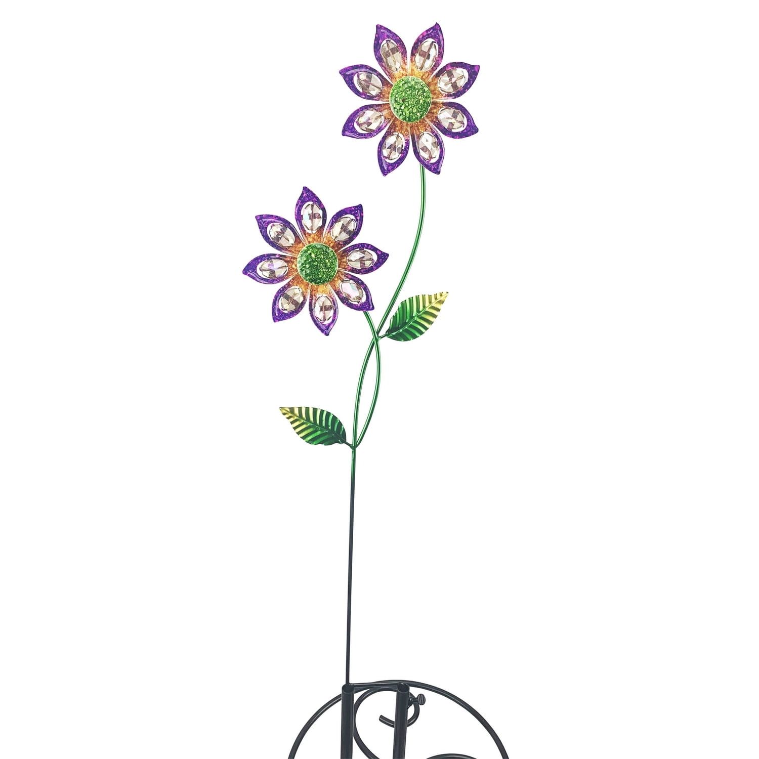 Purple Double Flower Outdoor Garden Spinner Stake