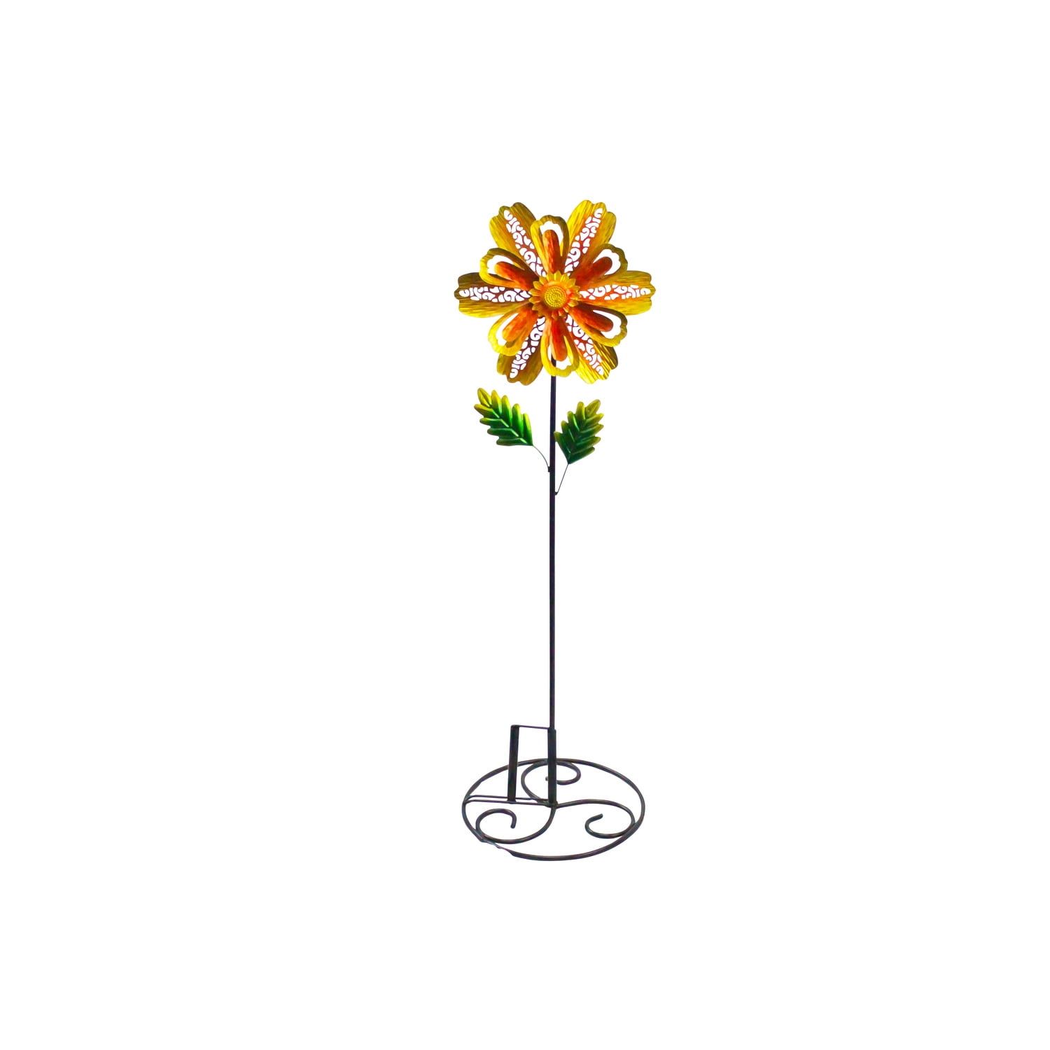 Yellow Metal Flower Spinner Garden Stake