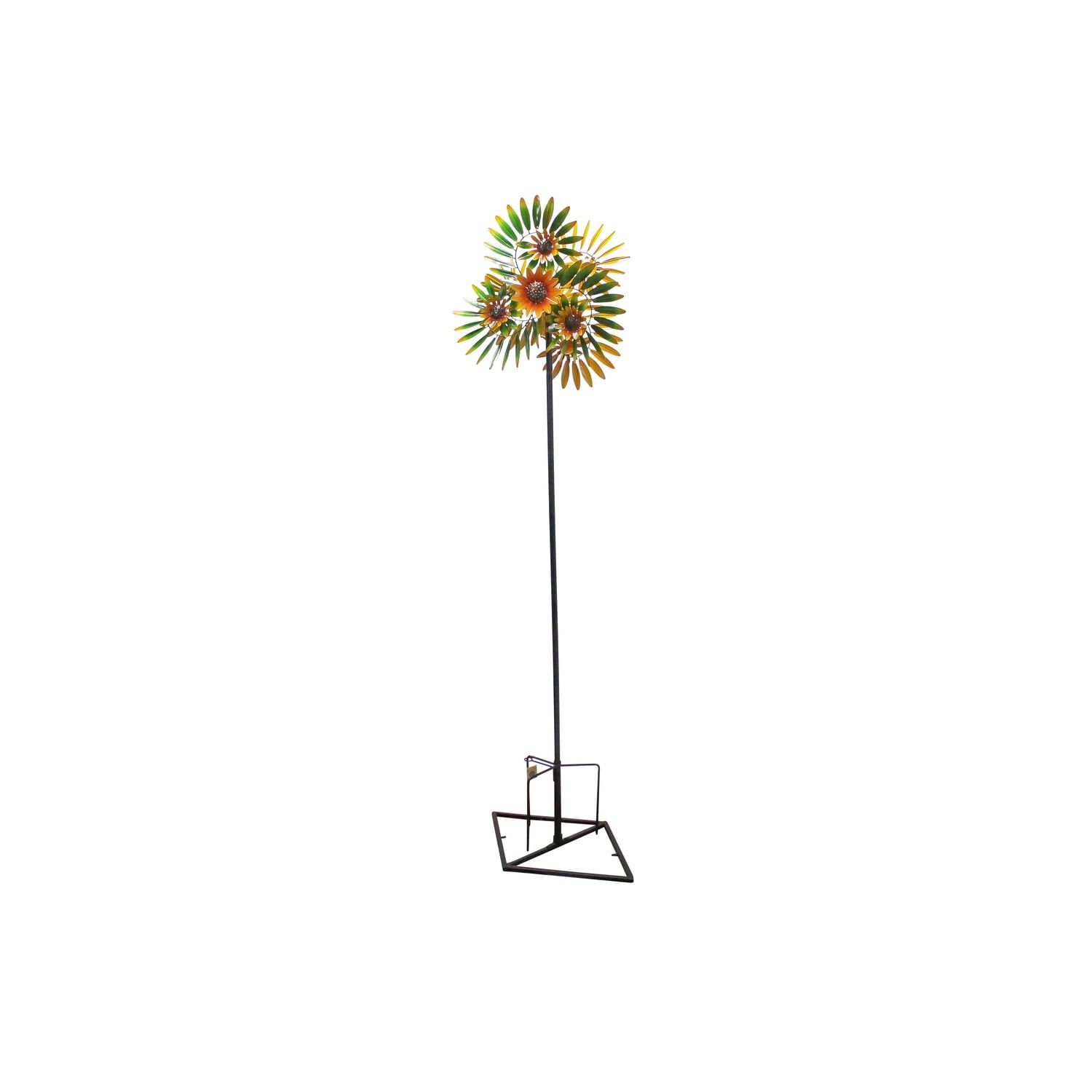 Sunflower Triple Flower Spinner Stake with Green Leaves