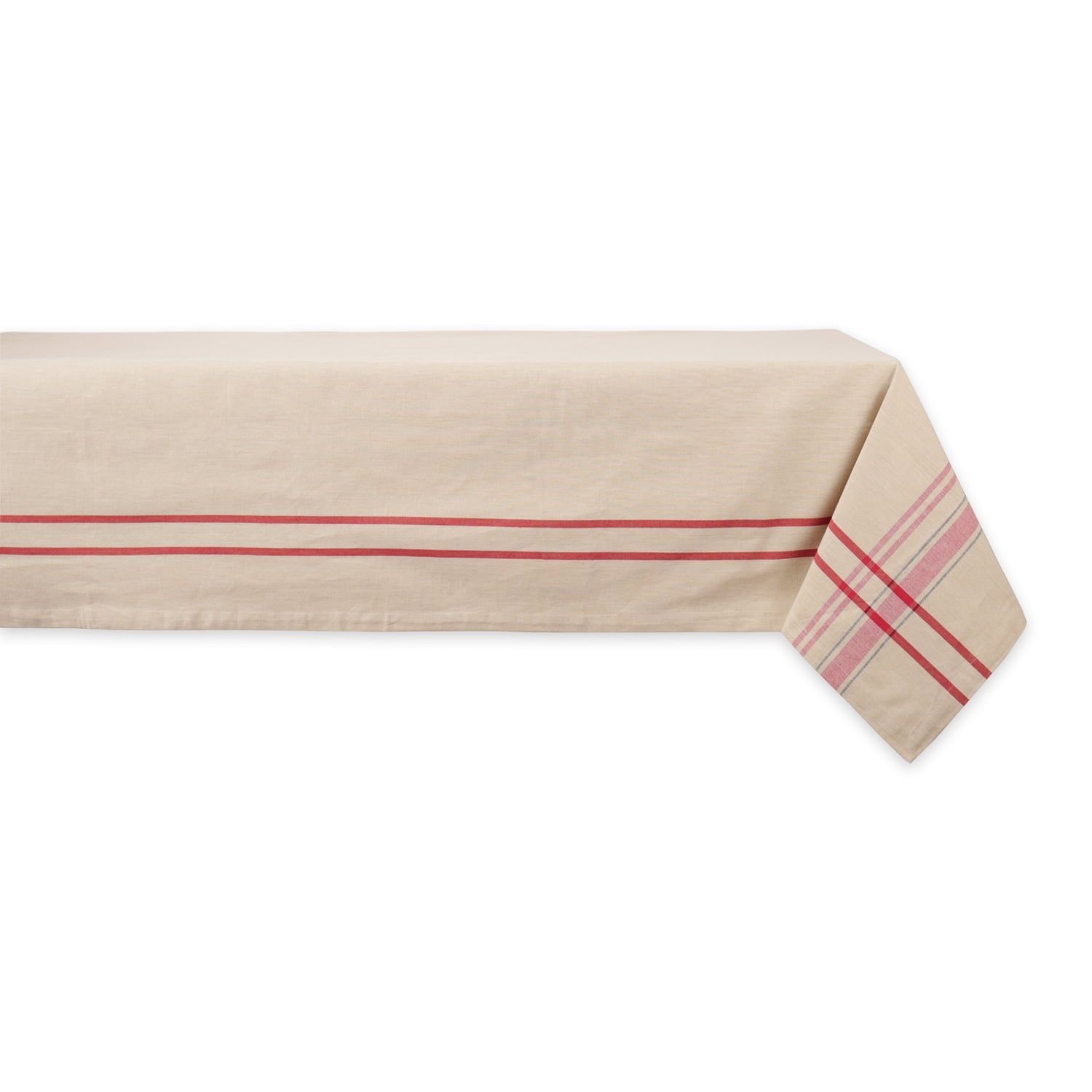 Cream and Red Striped Cotton Square Tablecloth