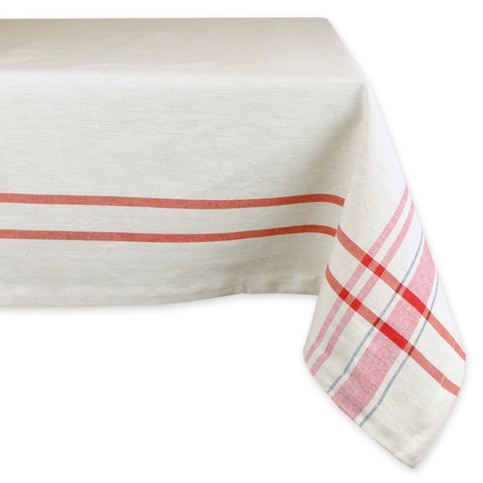 Red and Taupe French Stripe Cotton Tablecloth 60x84 Inches